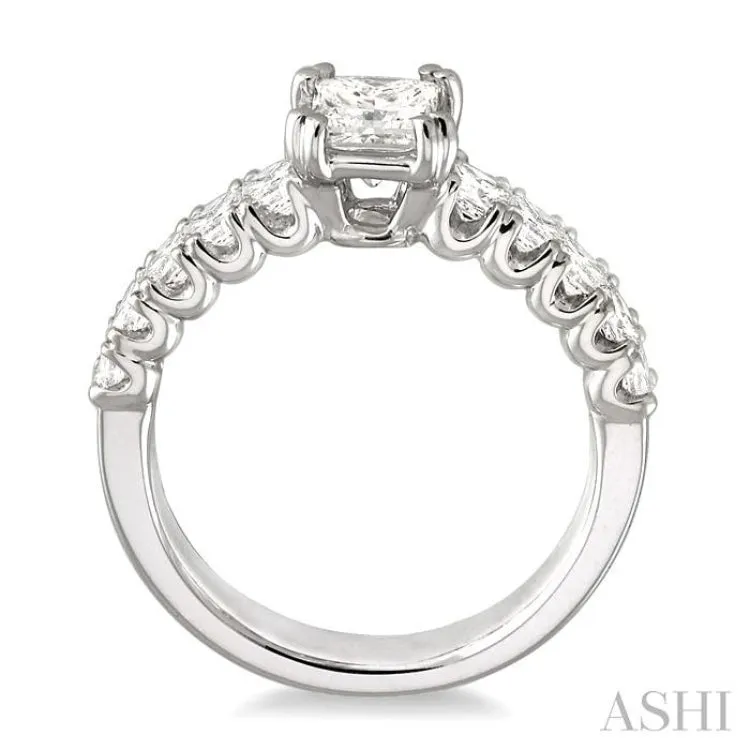 1 3/4 Ctw Diamond Engagement Ring with 3/4 Ct Princess Cut Center Stone in 14K White Gold