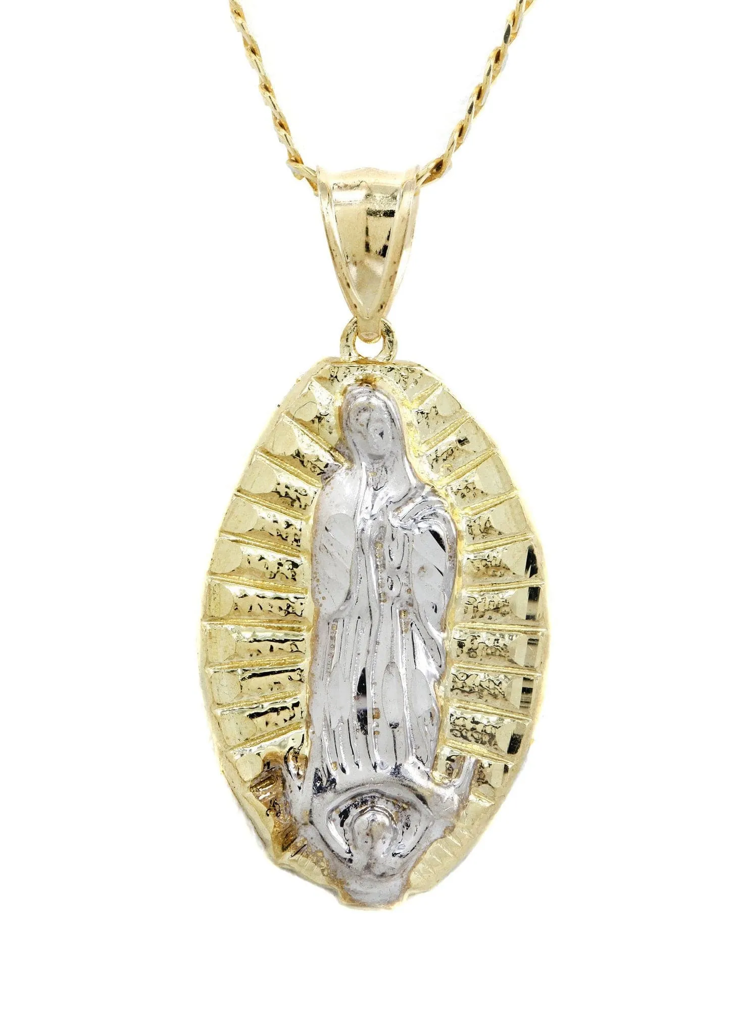 10K Yellow Gold Pave  & Virgin Mary Piece Chain | Appx. 9 Grams