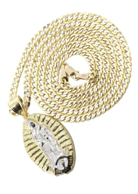 10K Yellow Gold Pave  & Virgin Mary Piece Chain | Appx. 9 Grams