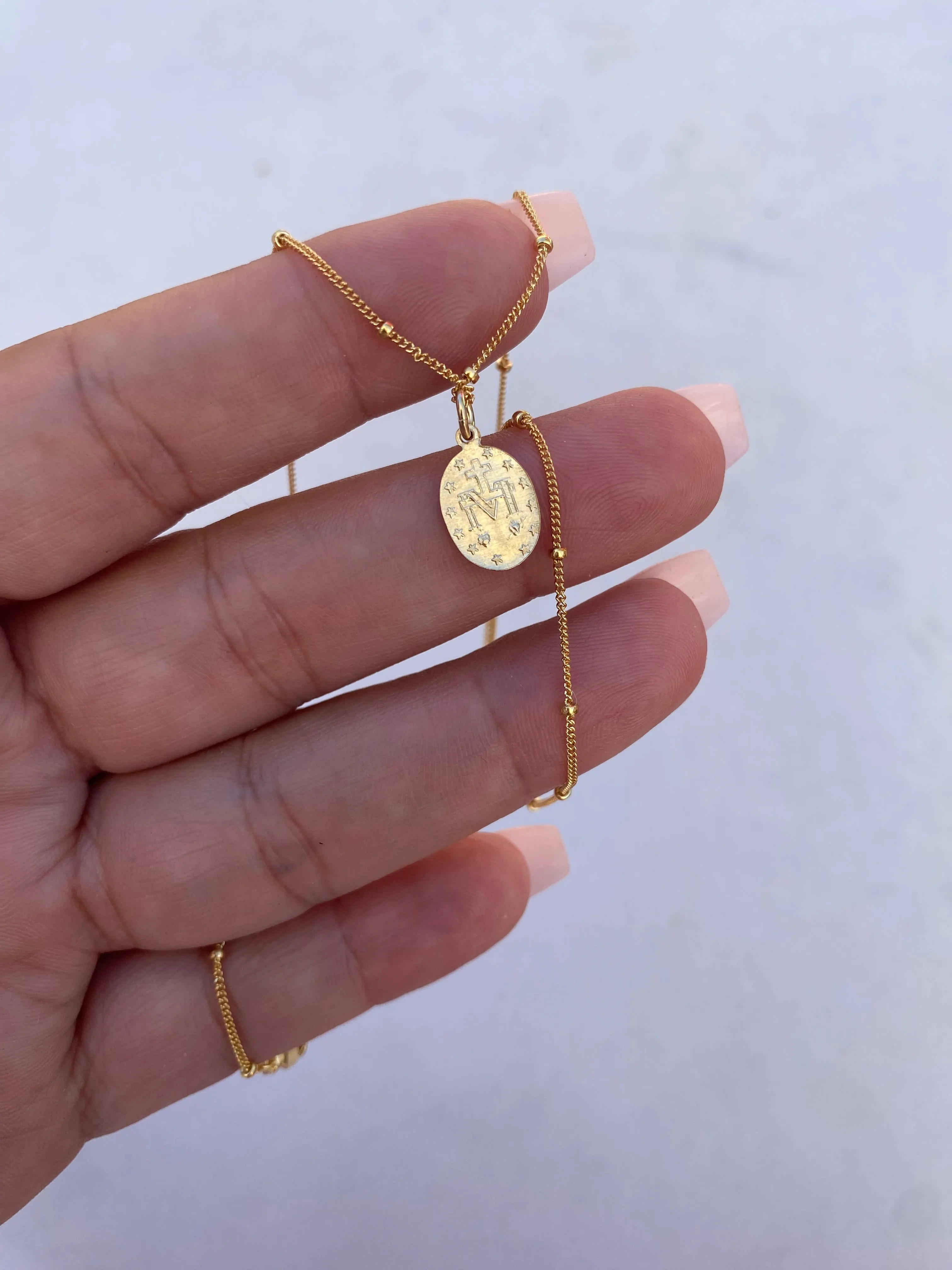 14k Dainty Miraculous Medal Necklace