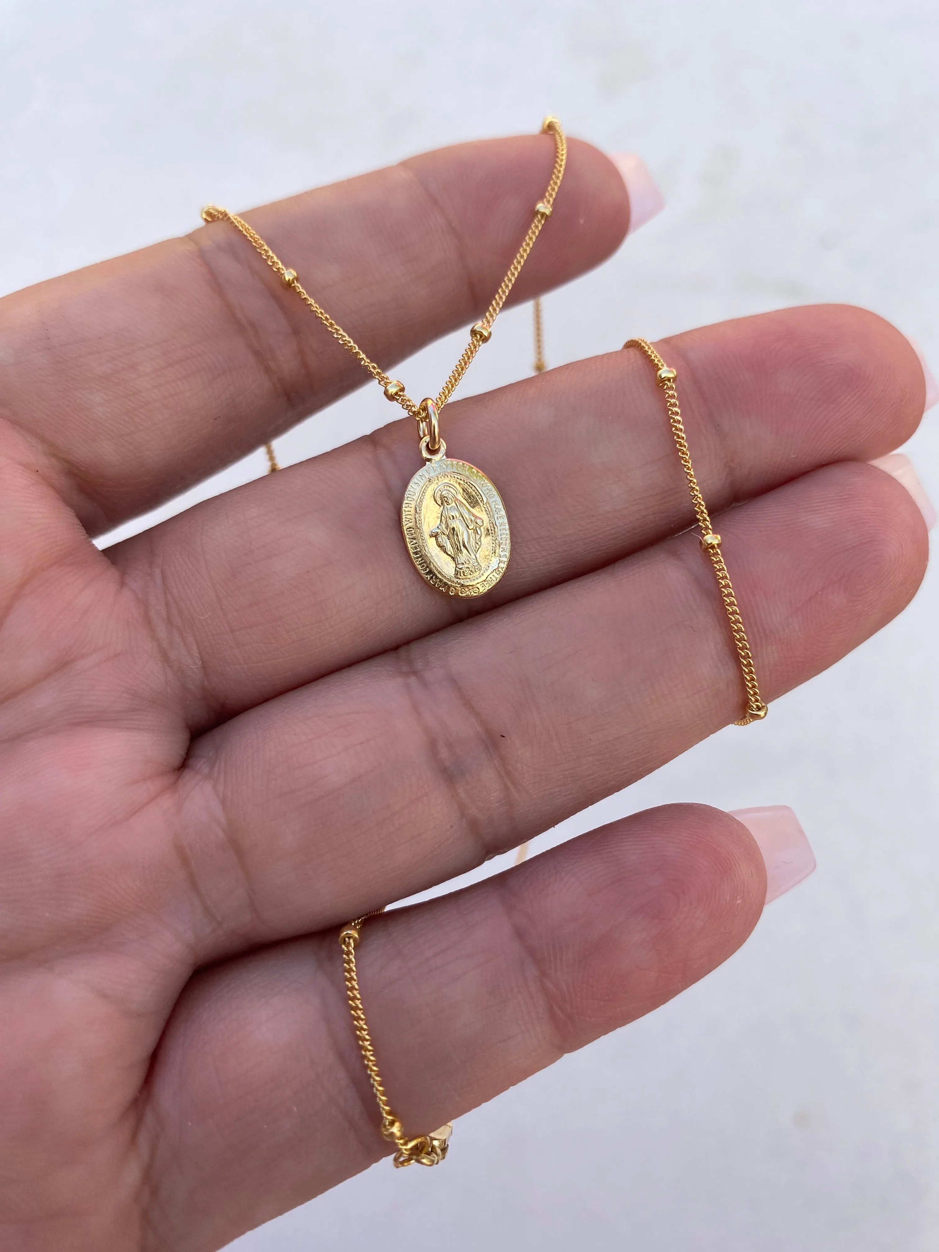 14k Dainty Miraculous Medal Necklace