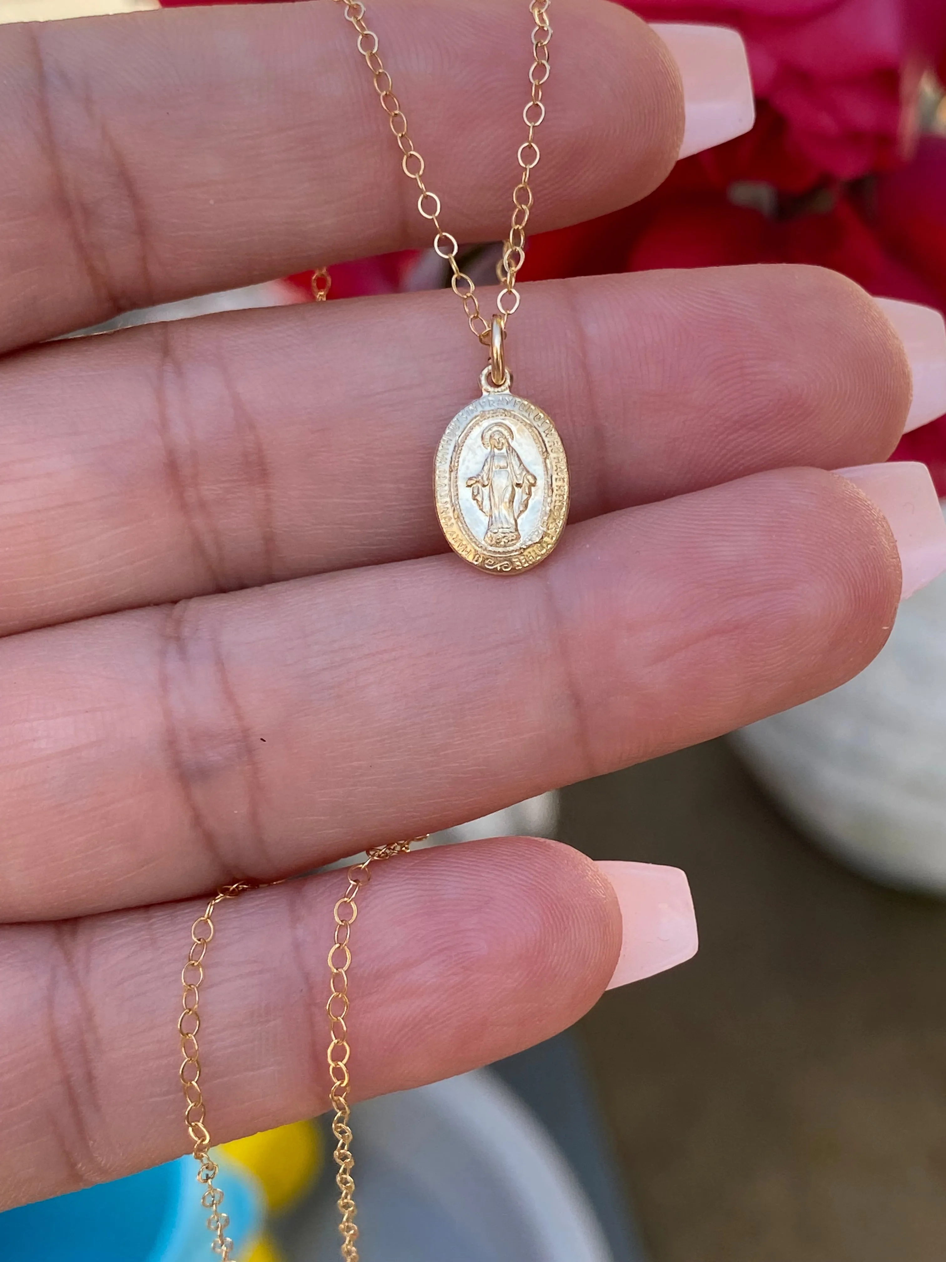 14k Dainty Miraculous Medal Necklace