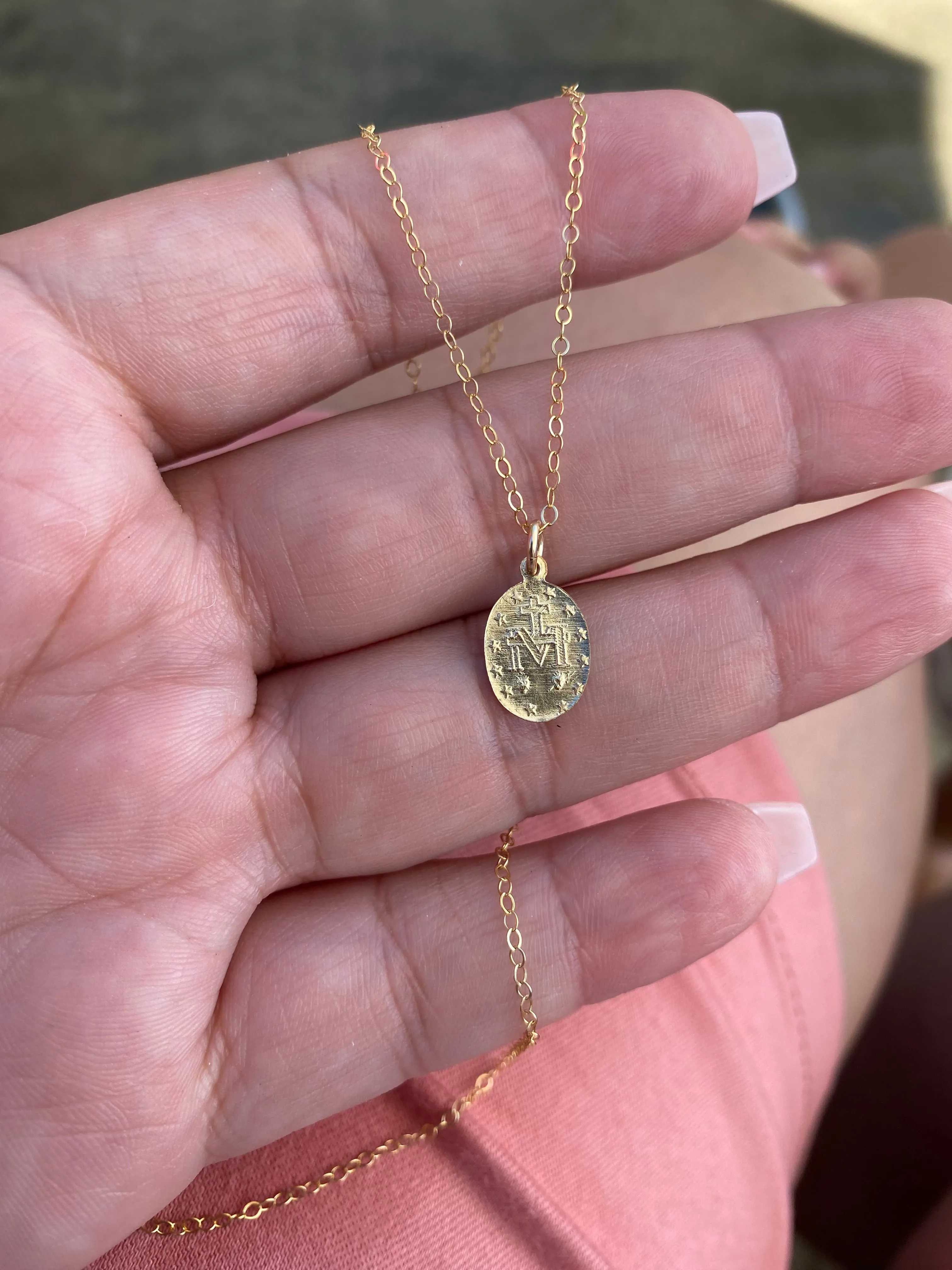 14k Dainty Miraculous Medal Necklace