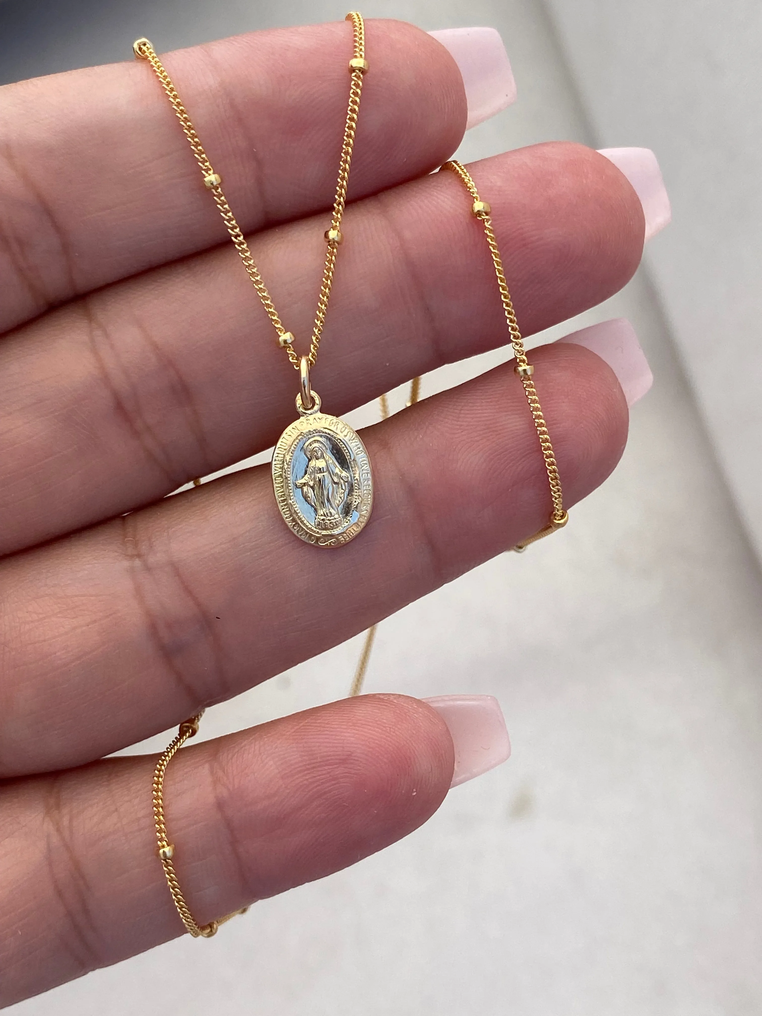 14k Dainty Miraculous Medal Necklace