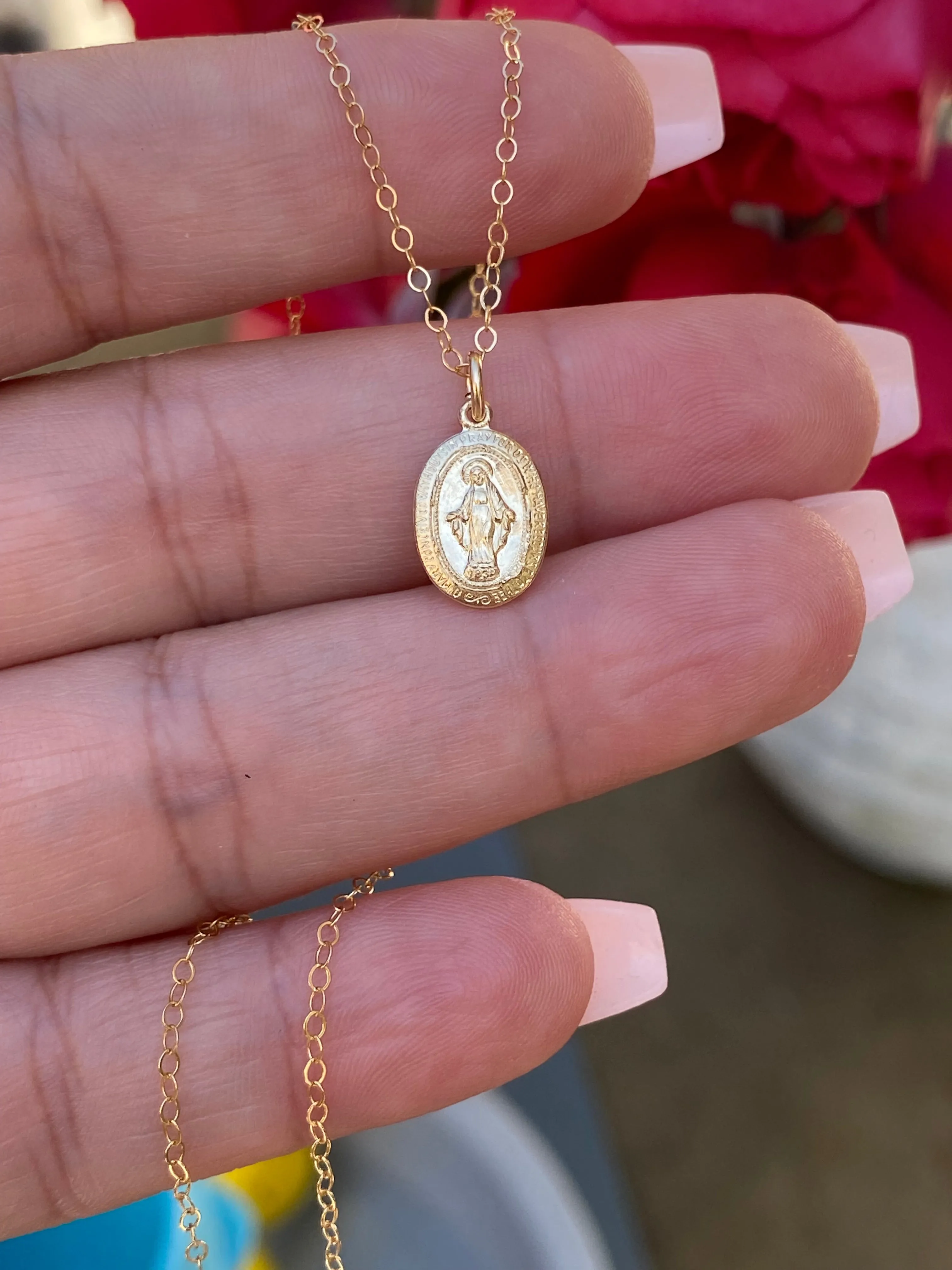 14k Dainty Miraculous Medal Necklace