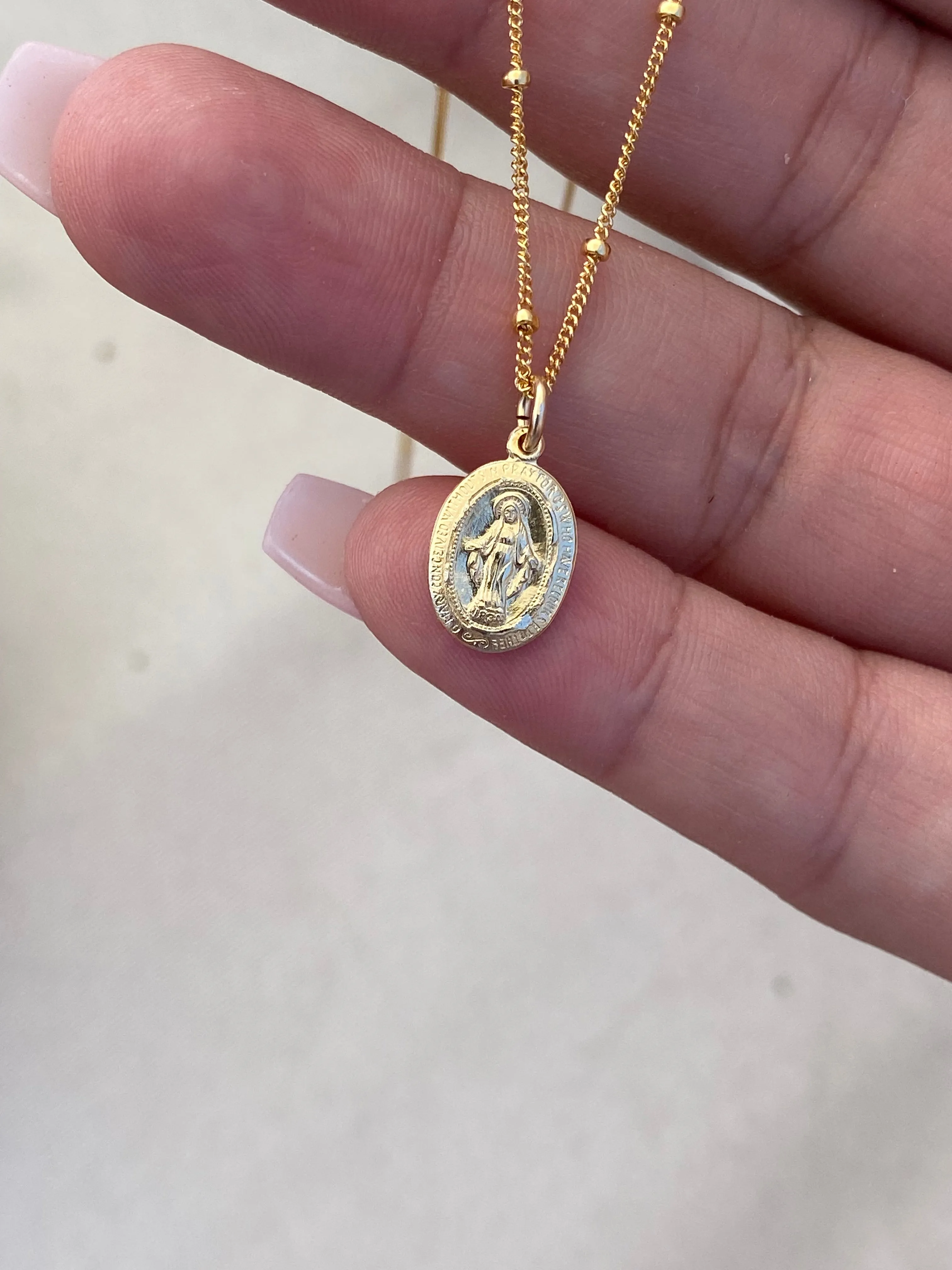 14k Dainty Miraculous Medal Necklace