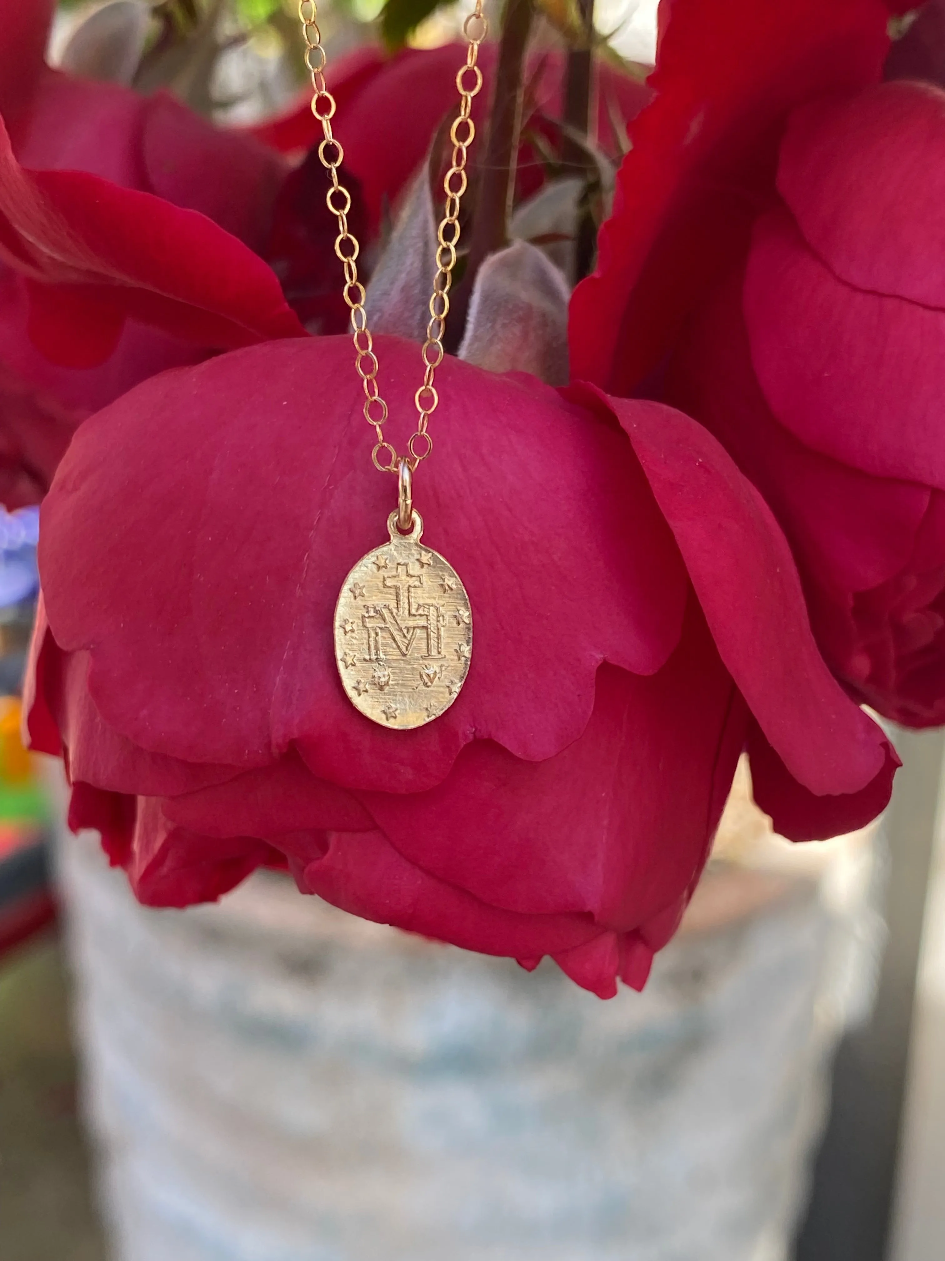 14k Dainty Miraculous Medal Necklace