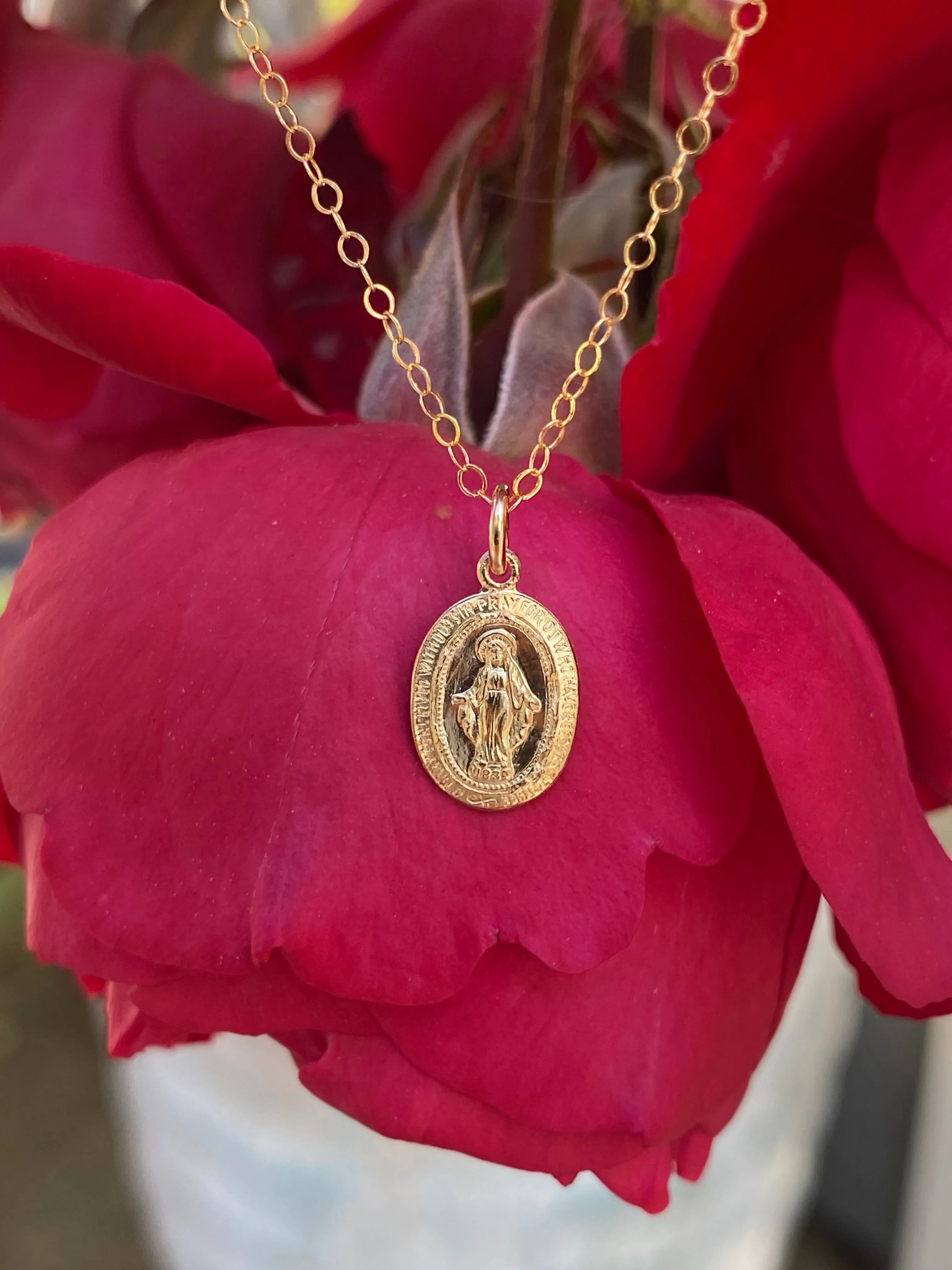 14k Dainty Miraculous Medal Necklace