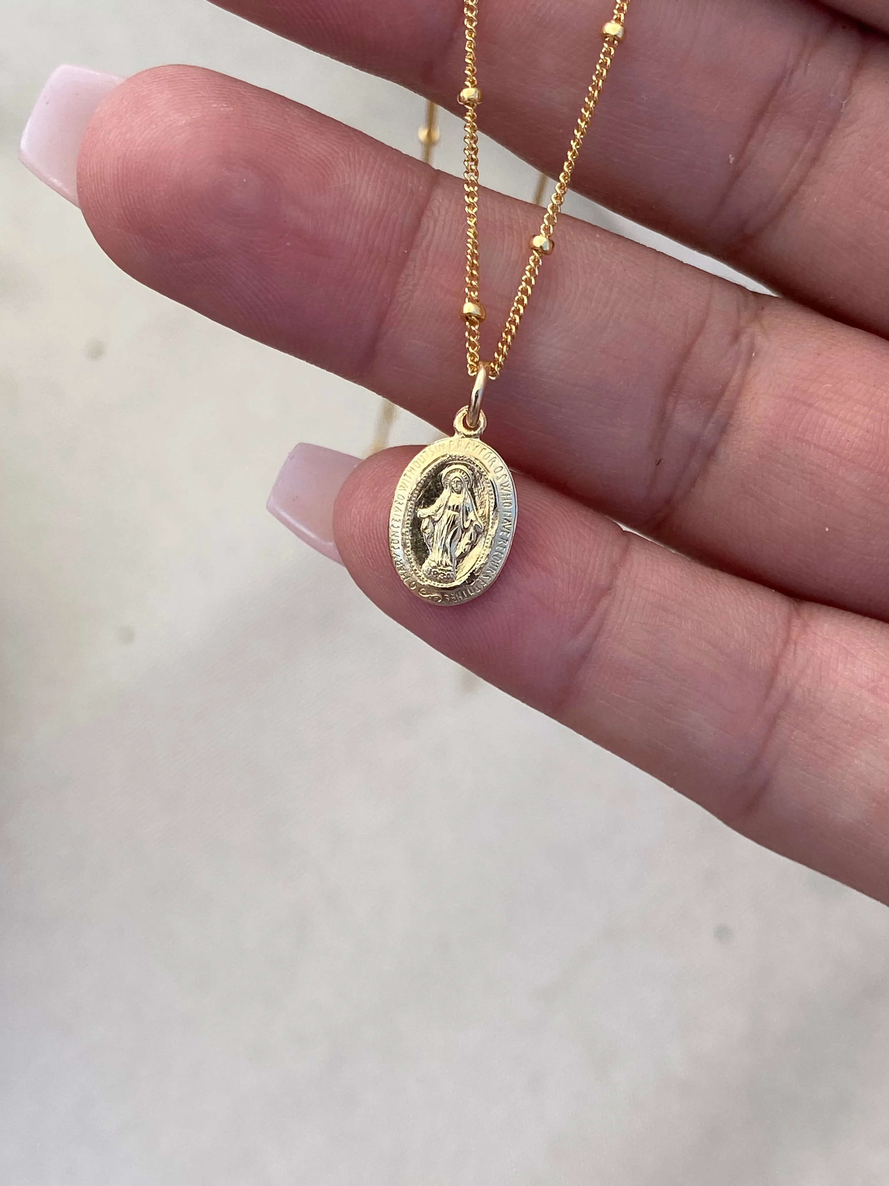 14k Dainty Miraculous Medal Necklace