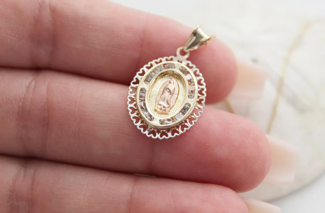 14k Gold Heart frame Our Lady of Guadalupe Necklace