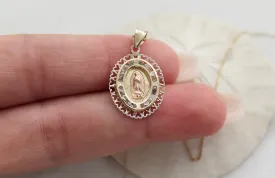 14k Gold Heart frame Our Lady of Guadalupe Necklace