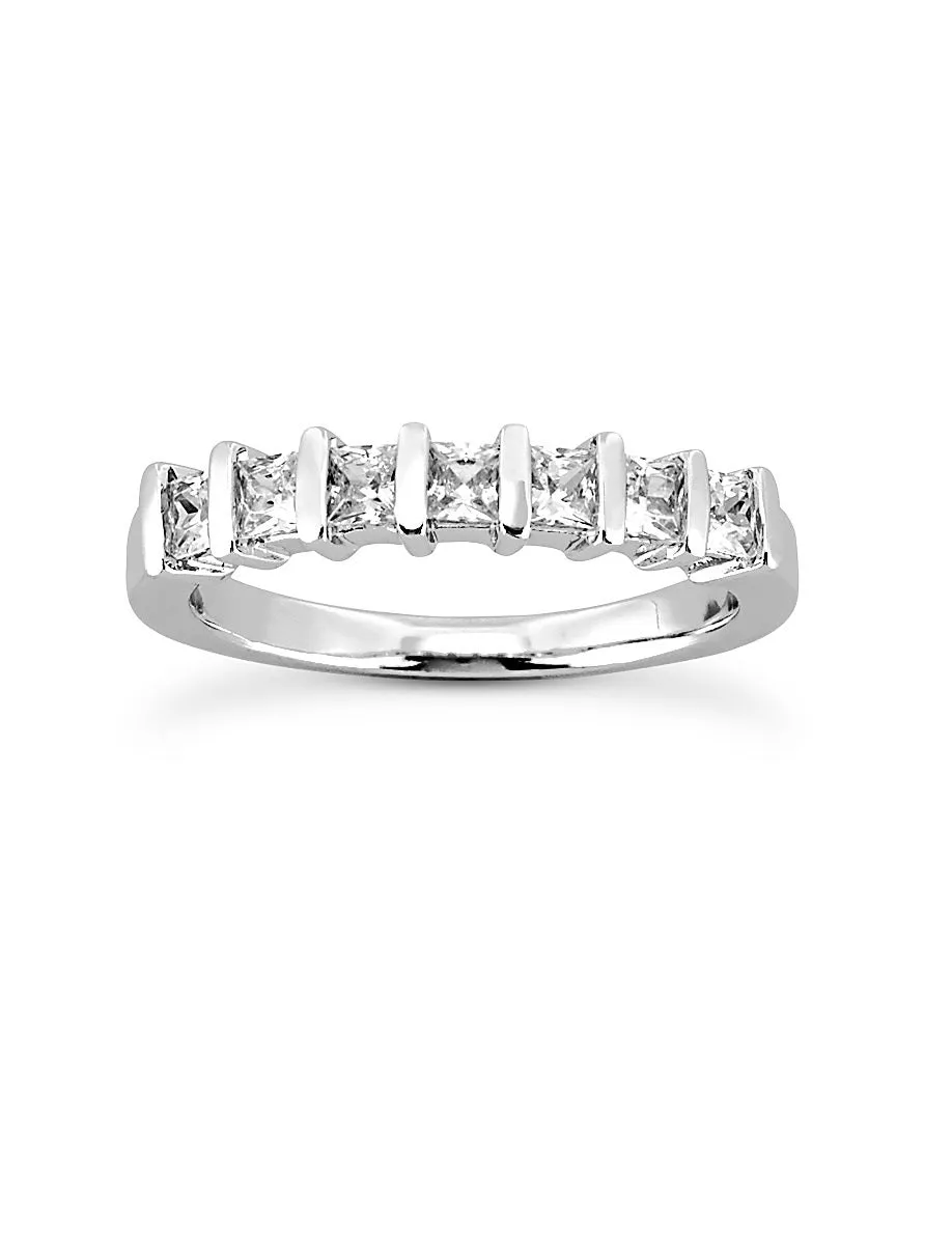 14k White Gold 0.50 Ct Princess Cut Diamond Band Bar Set