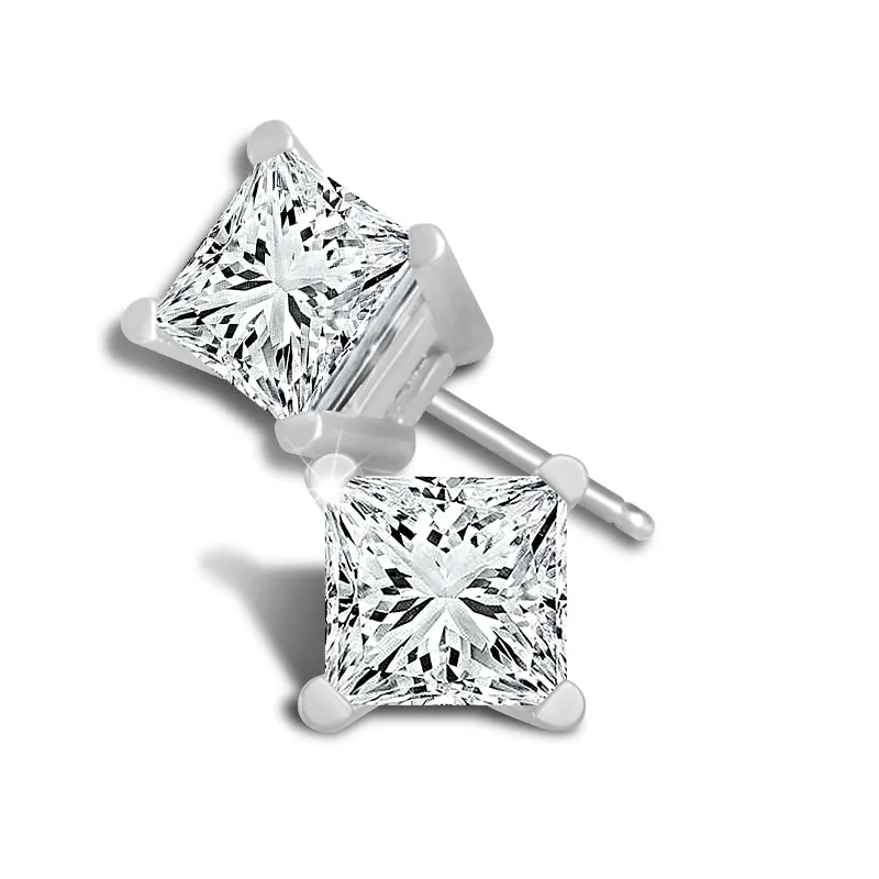 14K White Gold 1ctw Lab Grown Princess Diamond Stud Earrings