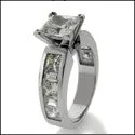 2 Carat Princess Center CZ Engagement Ring Channel Set Baguettes and Princess Sides 14K White Gold