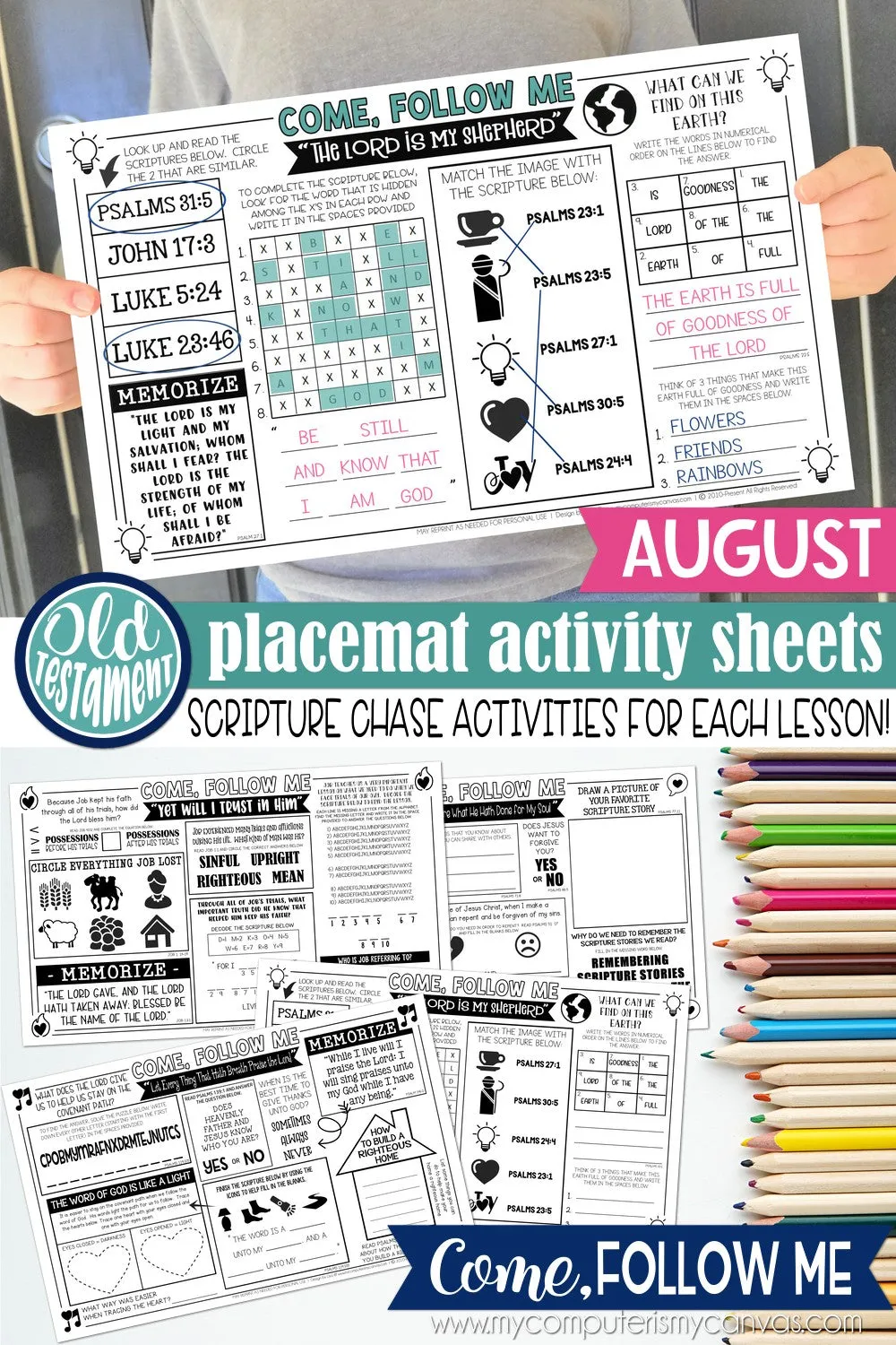 2022 CFM Old Testament Placemat Activity Sheets {AUGUST} PRINTABLE