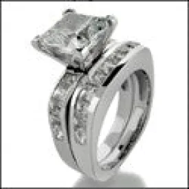 2.5 Carat Princess Cubic Zirconia Center Euro Shank 14K White Gold Cz Matching Ring Set