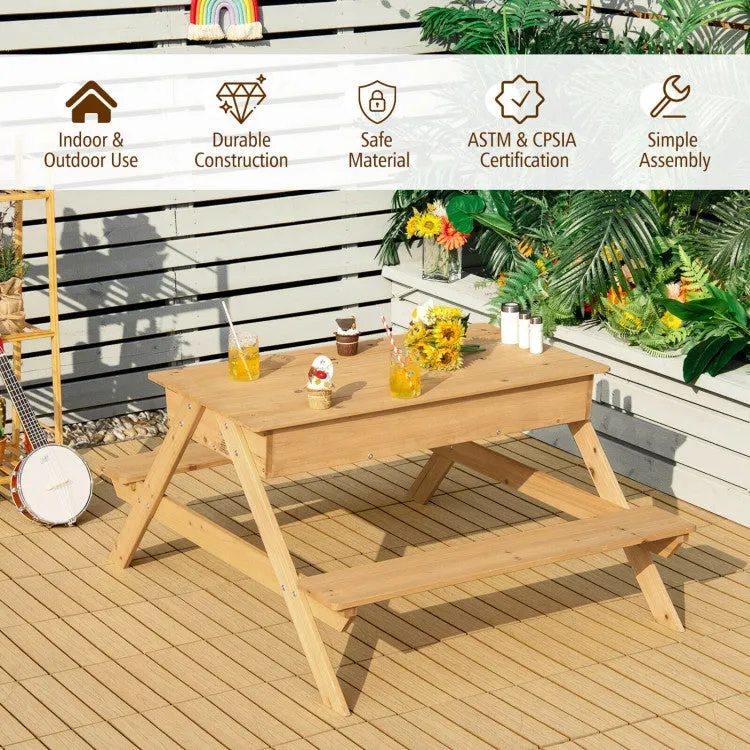 3-in-1 Kids Wooden Picnic, Water & Sand Table with Play Boxes