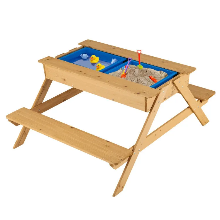 3-in-1 Kids Wooden Picnic, Water & Sand Table with Play Boxes