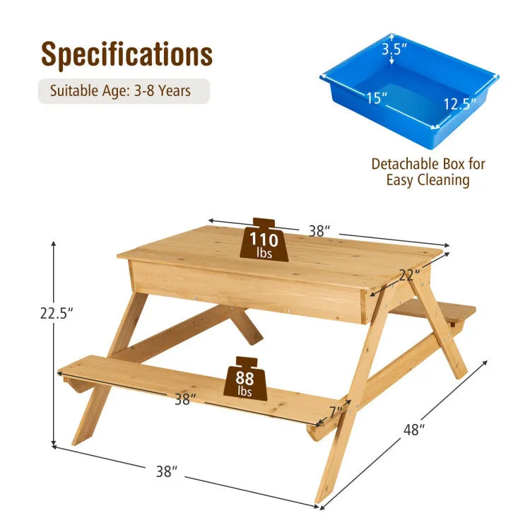 3-in-1 Kids Wooden Picnic, Water & Sand Table with Play Boxes