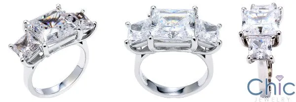 3 Stone 5 Ct Princess 2.5 Cubic Zirconia Cz Ring