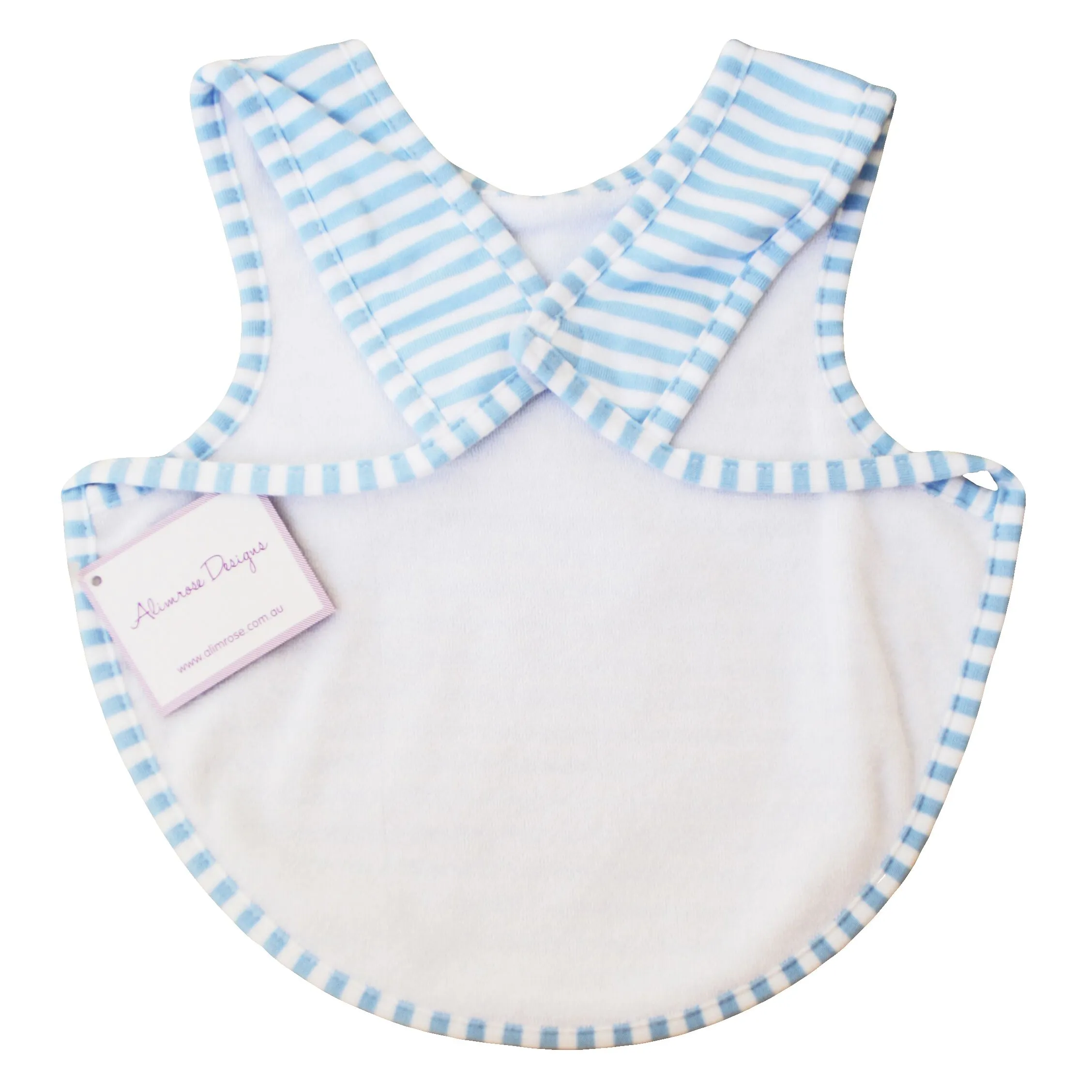 Alimrose Bib - Arm Holes Back Fastening Pale Blue Stripe