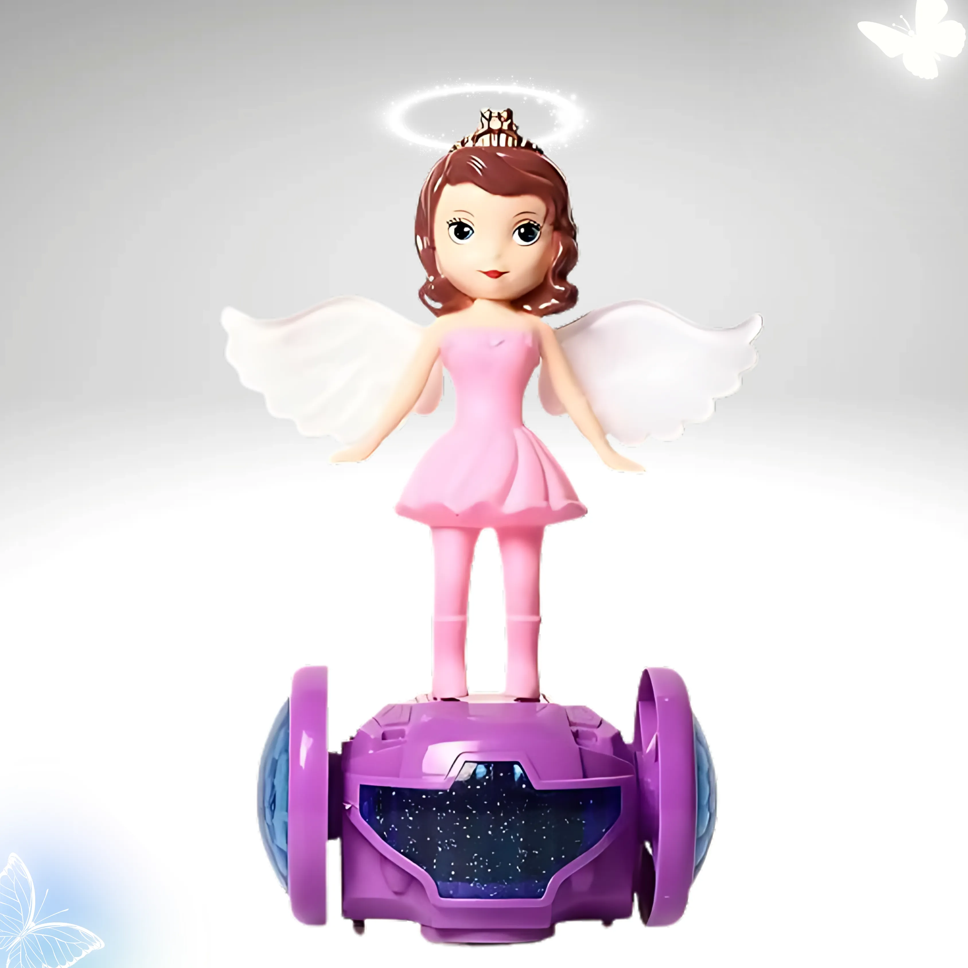 Angel Girl Dancing Princess Doll with 360° Rotation, Flashing Lights & Music (Pink Balance Car) - Toys for Kids