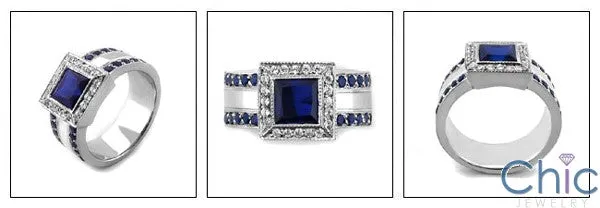 Anniversary Sapphire Princess 1 Ct Bezel Cubic Zirconia Cz Ring