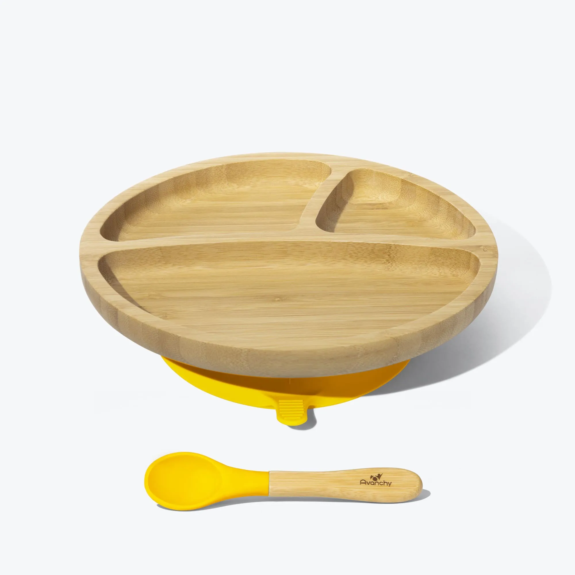 Avanchy Bamboo Suction Toddler Plate   Spoon - Yellow