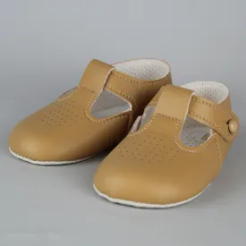 Baby Boy Shoes with Soft Sole and T Bar - Camel