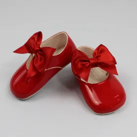 Baby Girl Shoes with Satin Ribbon Bow - Red