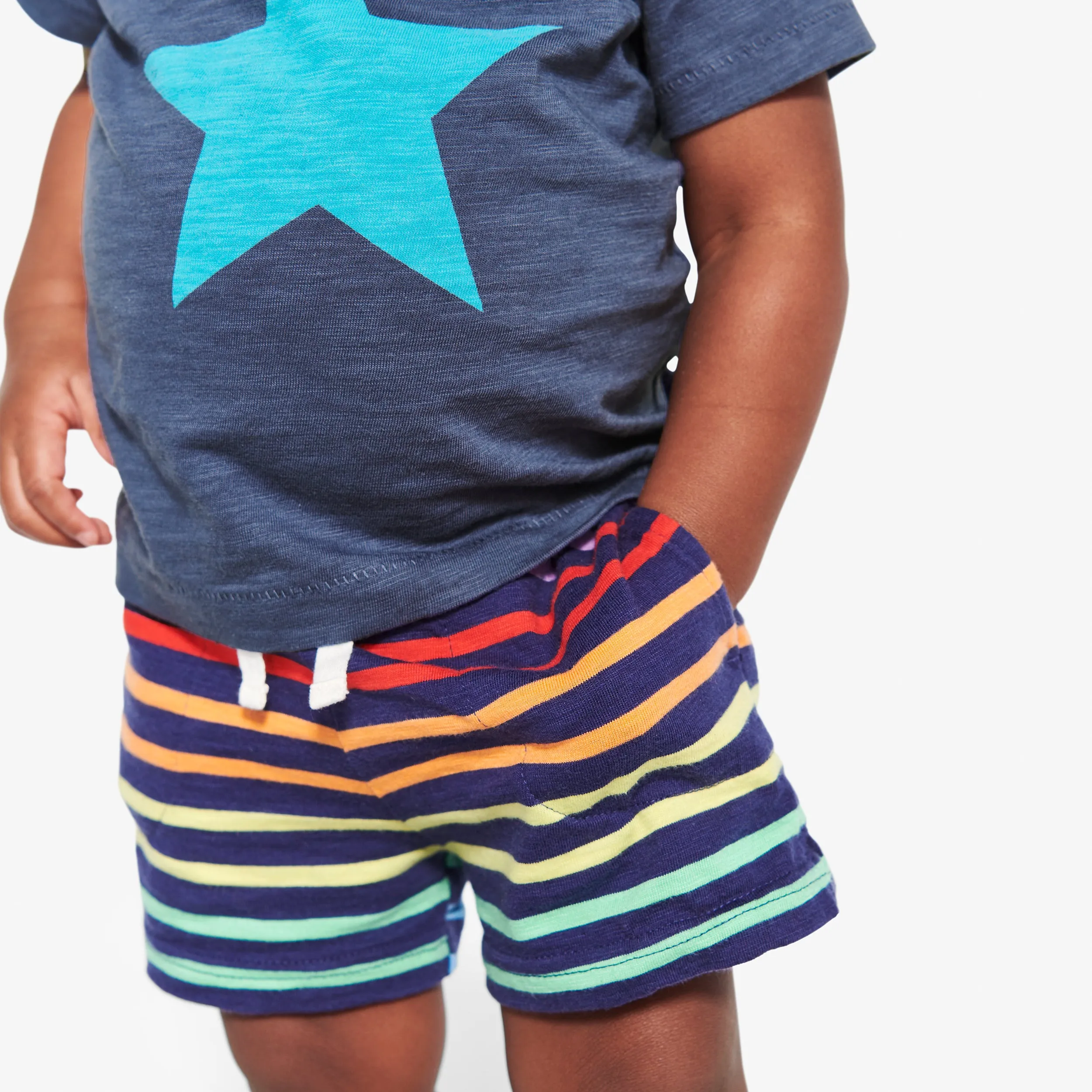 Baby play short in rainbow stripe