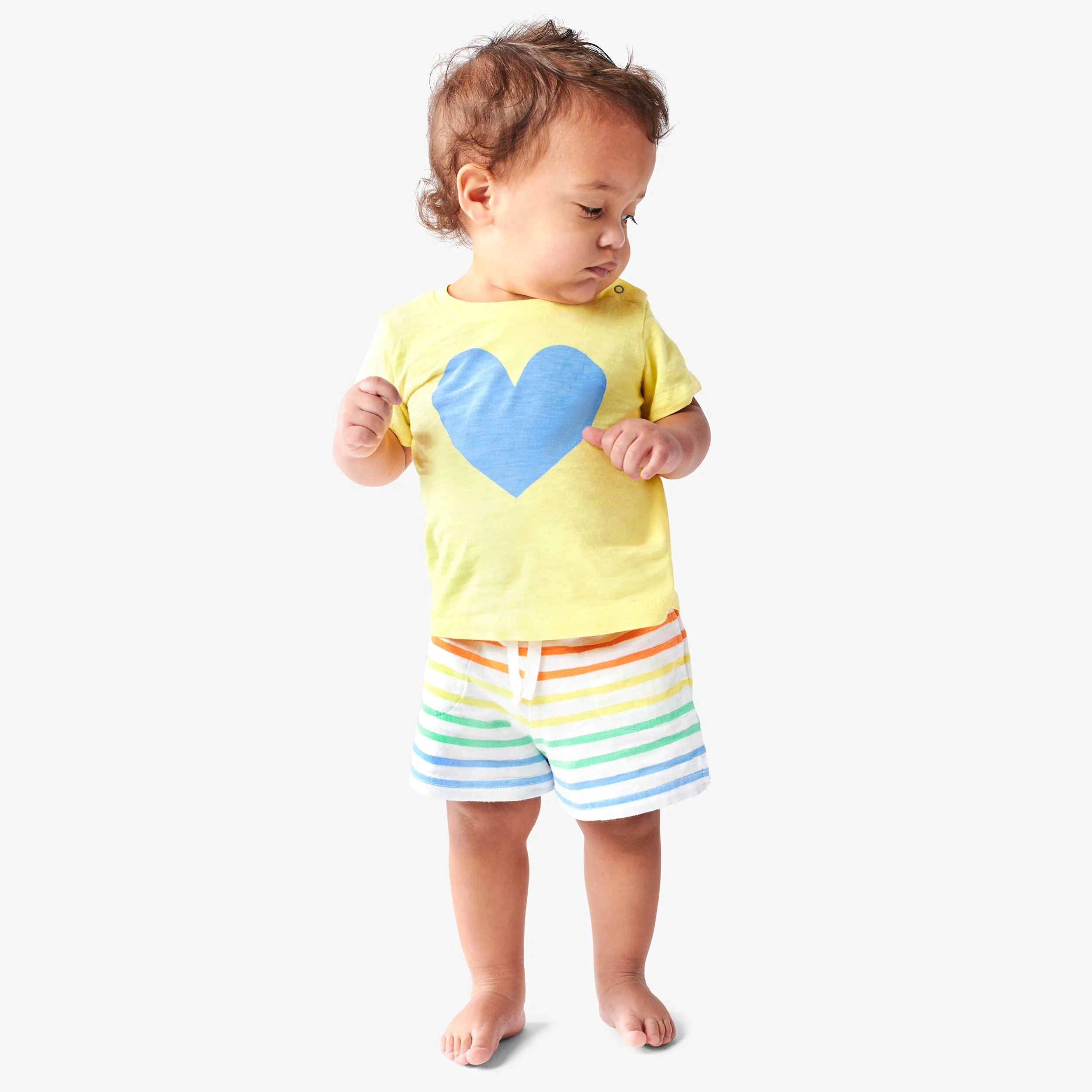 Baby play short in rainbow stripe