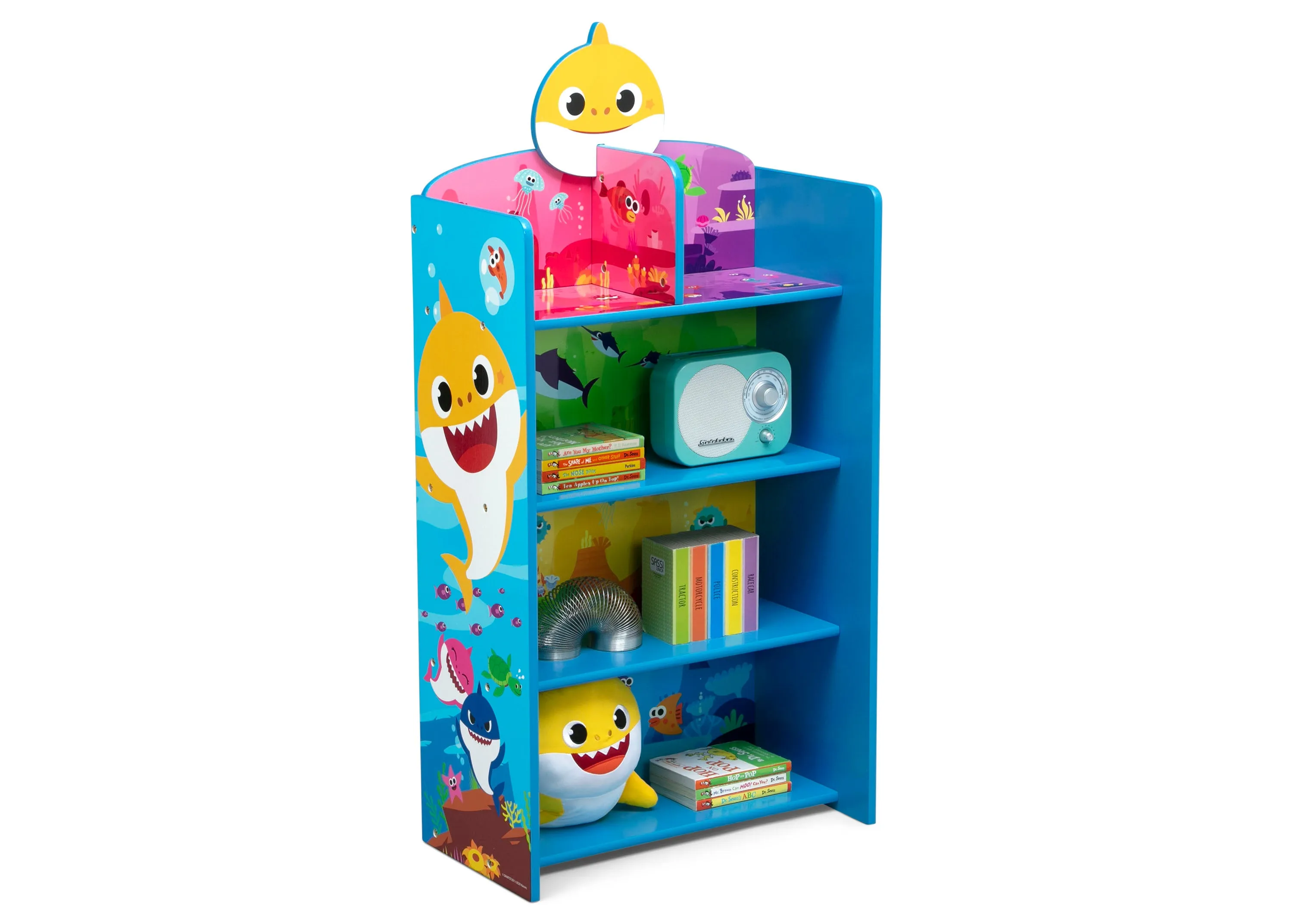 Baby Shark Wooden Playhouse 4-Shelf Bookcase for Kids