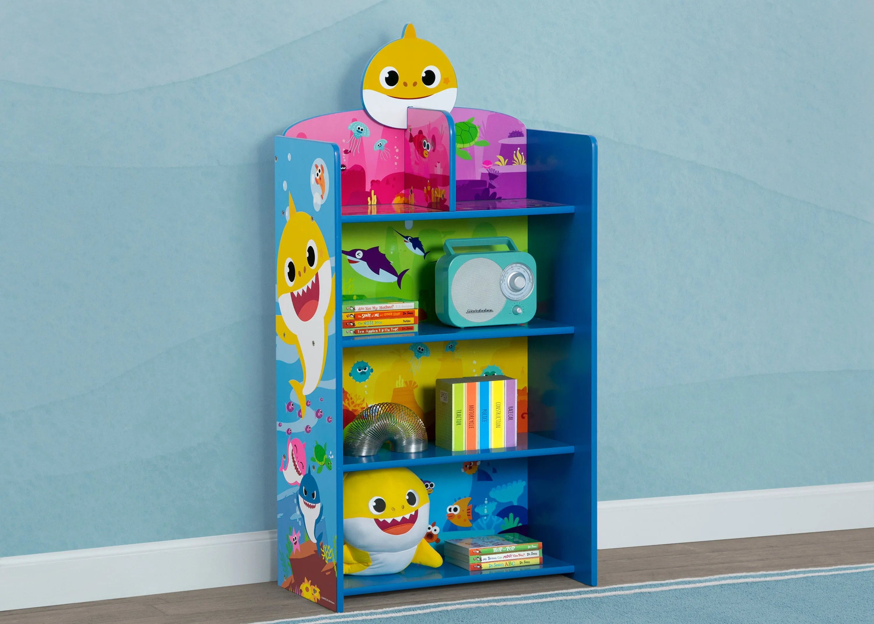 Baby Shark Wooden Playhouse 4-Shelf Bookcase for Kids