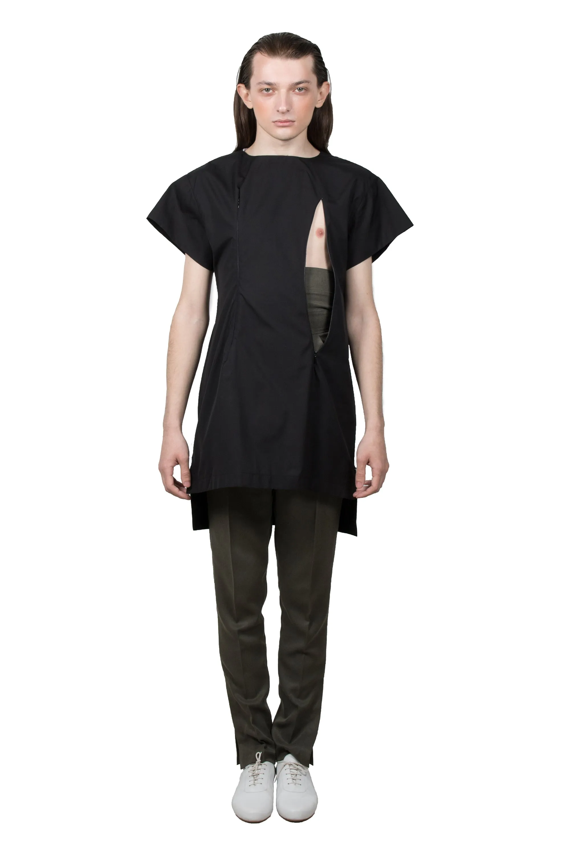 Black Cotton Slashed T-shirt