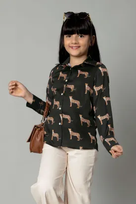 Black Leopard Print Shirt For Girls