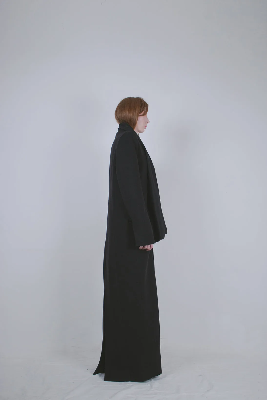 Black Wool Tailored Coat with Scarf