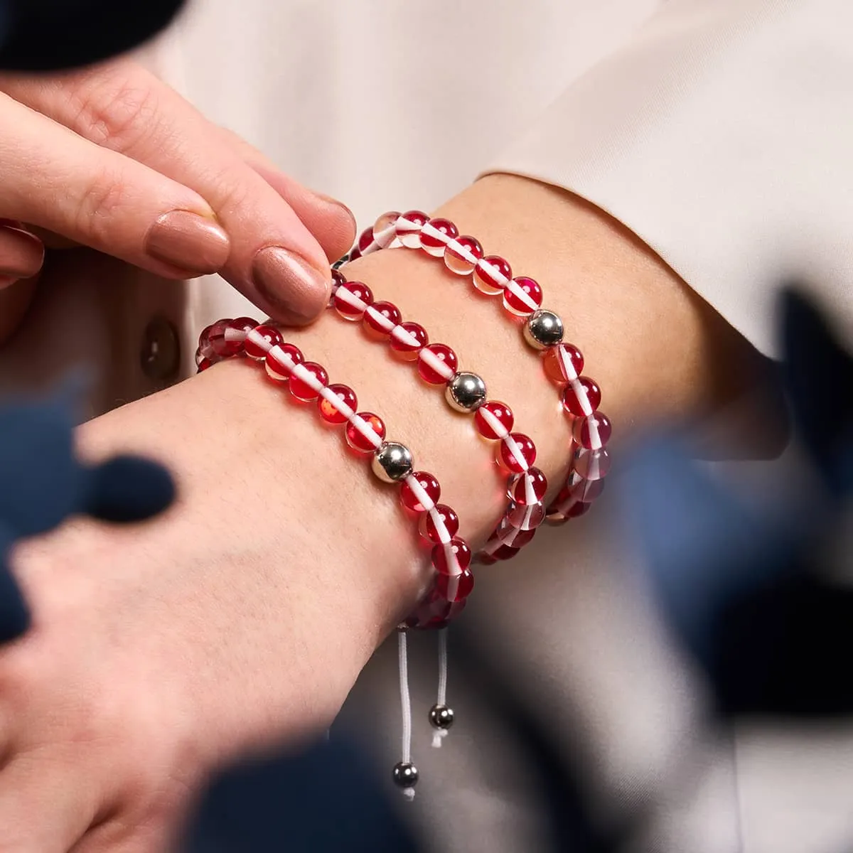 Blood Moon | Silver | Galaxy Glass Macrame Bead Bracelet