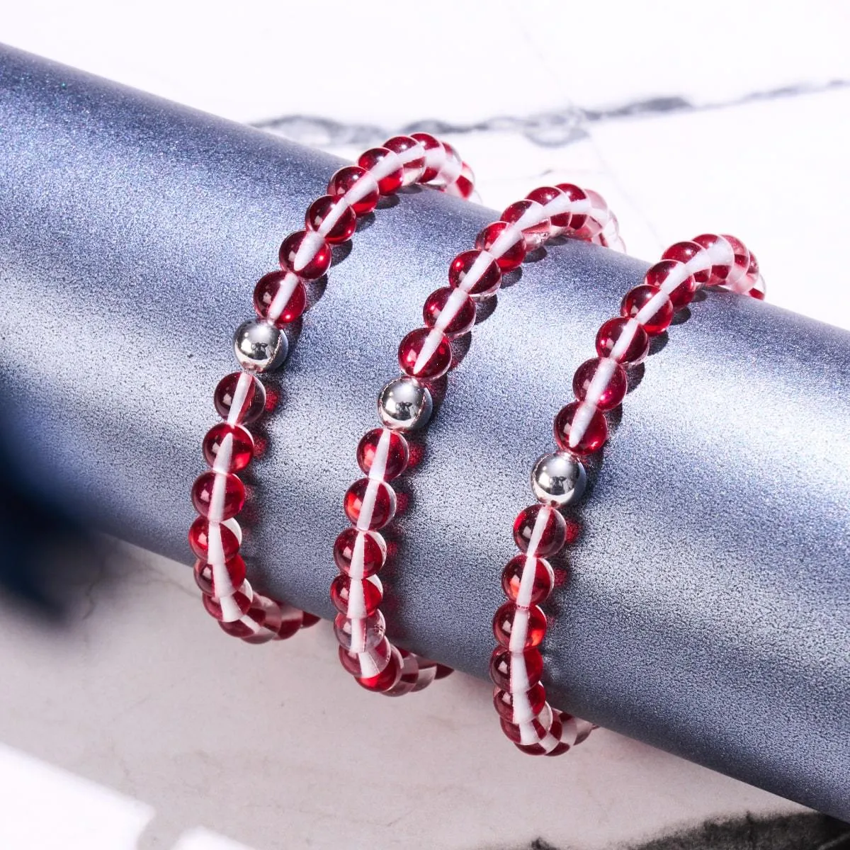 Blood Moon | Silver | Galaxy Glass Macrame Bead Bracelet