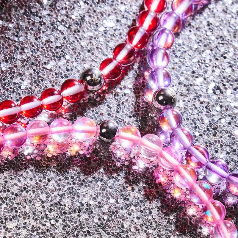 Blood Moon | Silver | Galaxy Glass Macrame Bead Bracelet