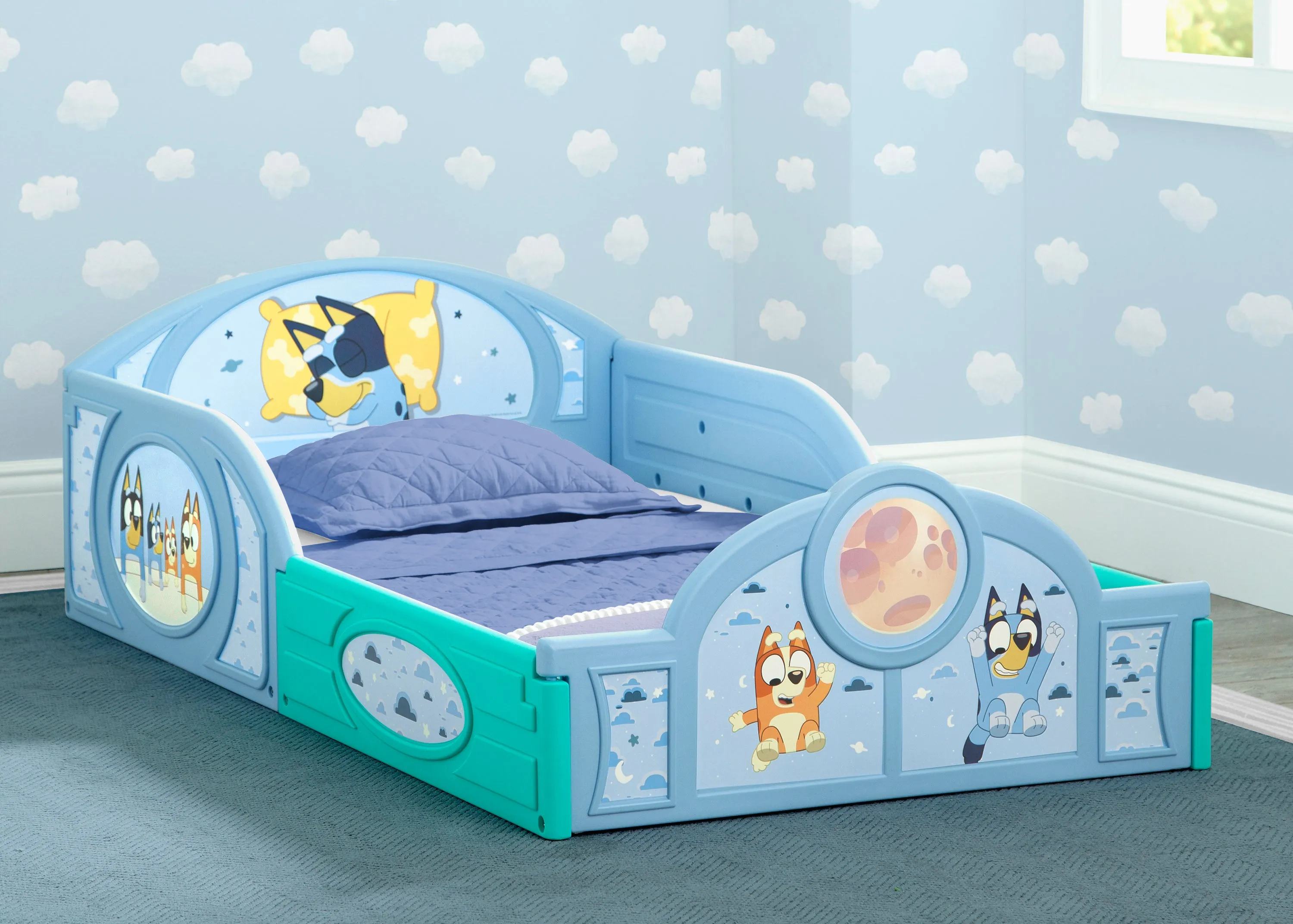 Bluey Sleep and Play Toddler Bed with Built-In Guardrails