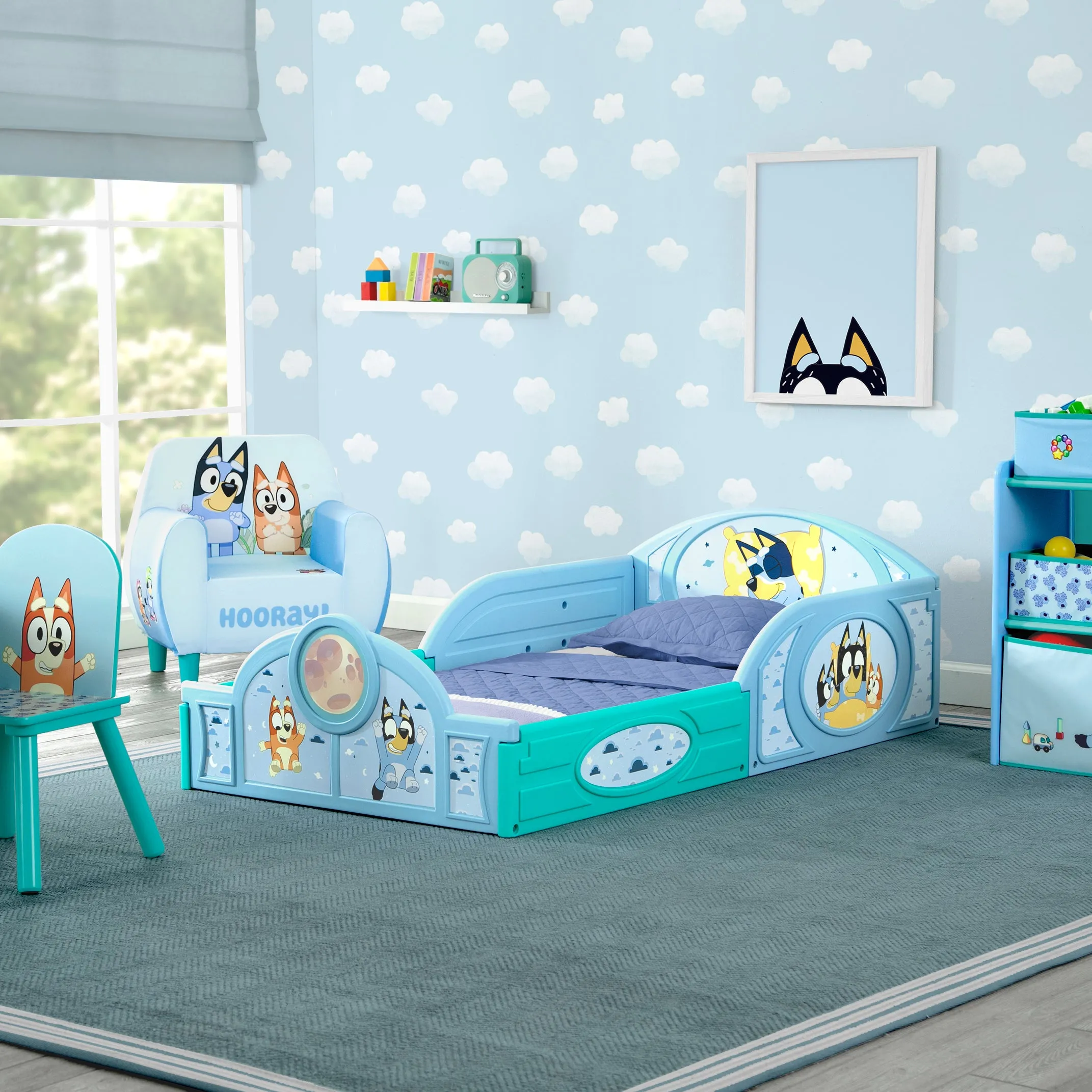 Bluey Sleep and Play Toddler Bed with Built-In Guardrails