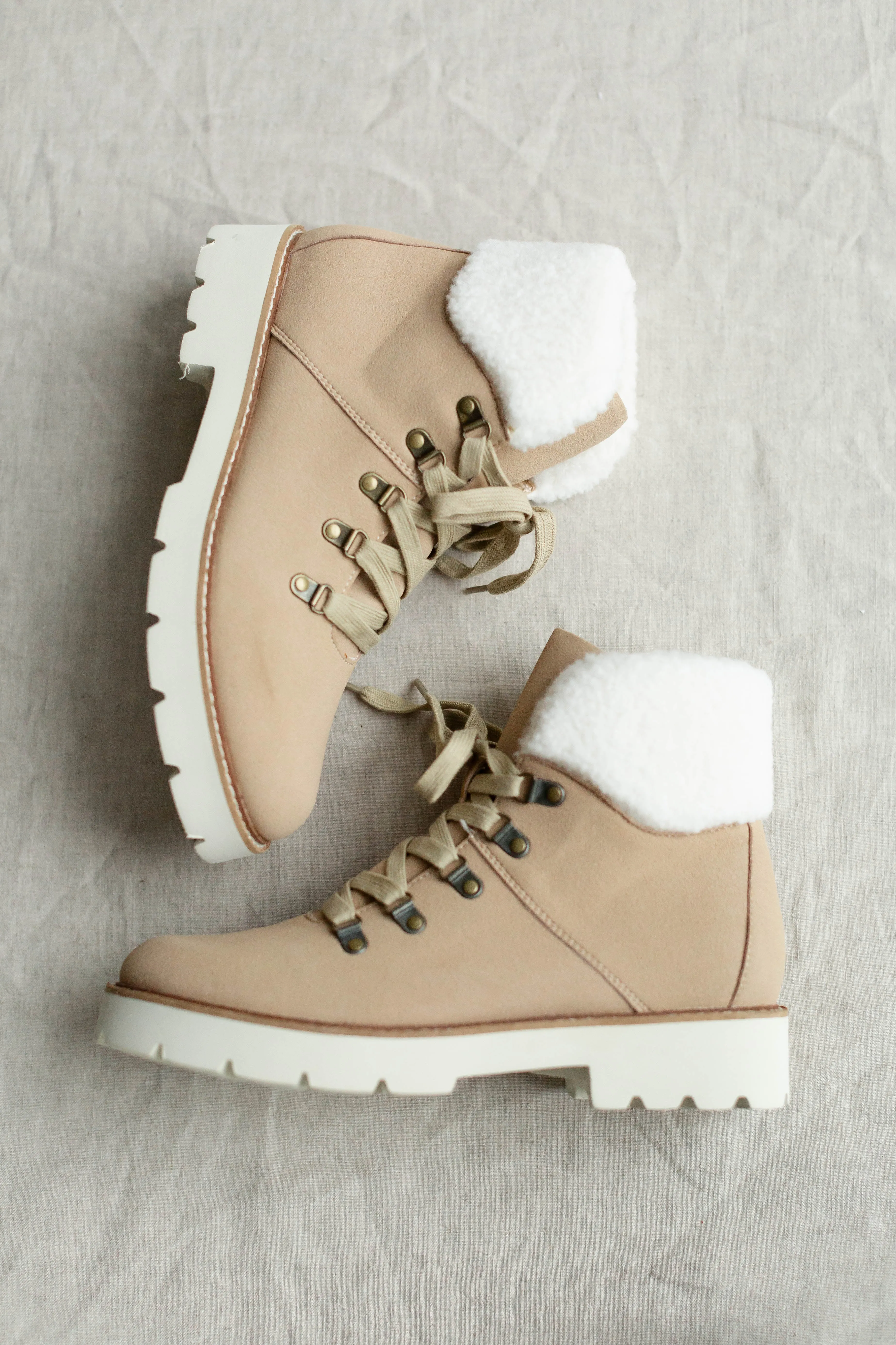 'Bowen' Faux Fur Lace Up Boots in Khaki