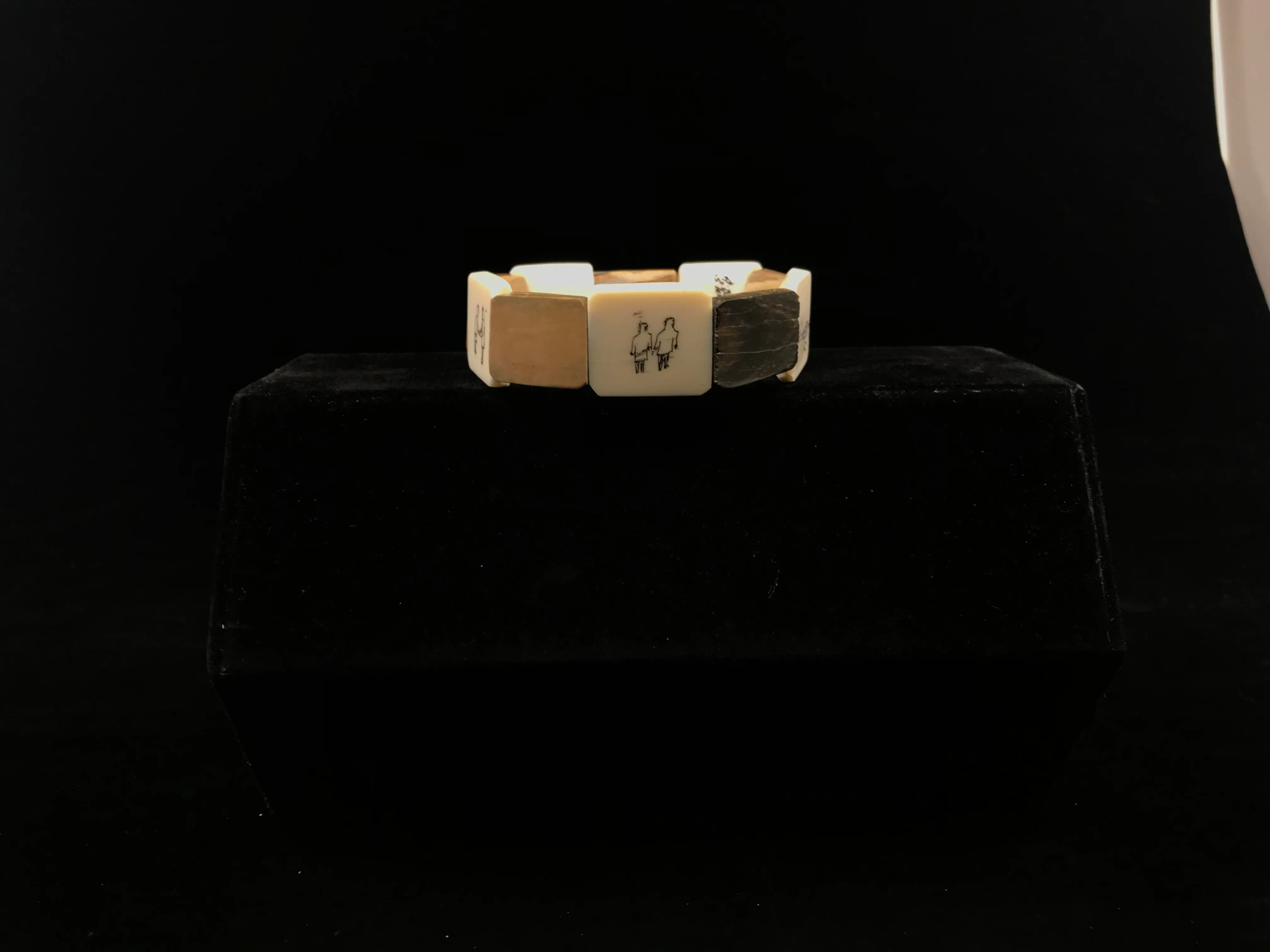 Bracelet- Kakoona; Scrimshaw Ivory & Fossilized Ivory