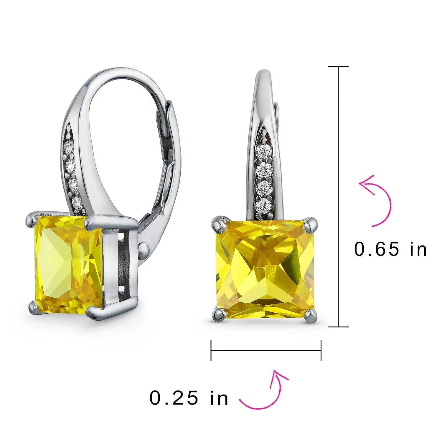 Bridal Princess Cut Solitaire Square AAA CZ Drop Earrings Leverback Gold Silver