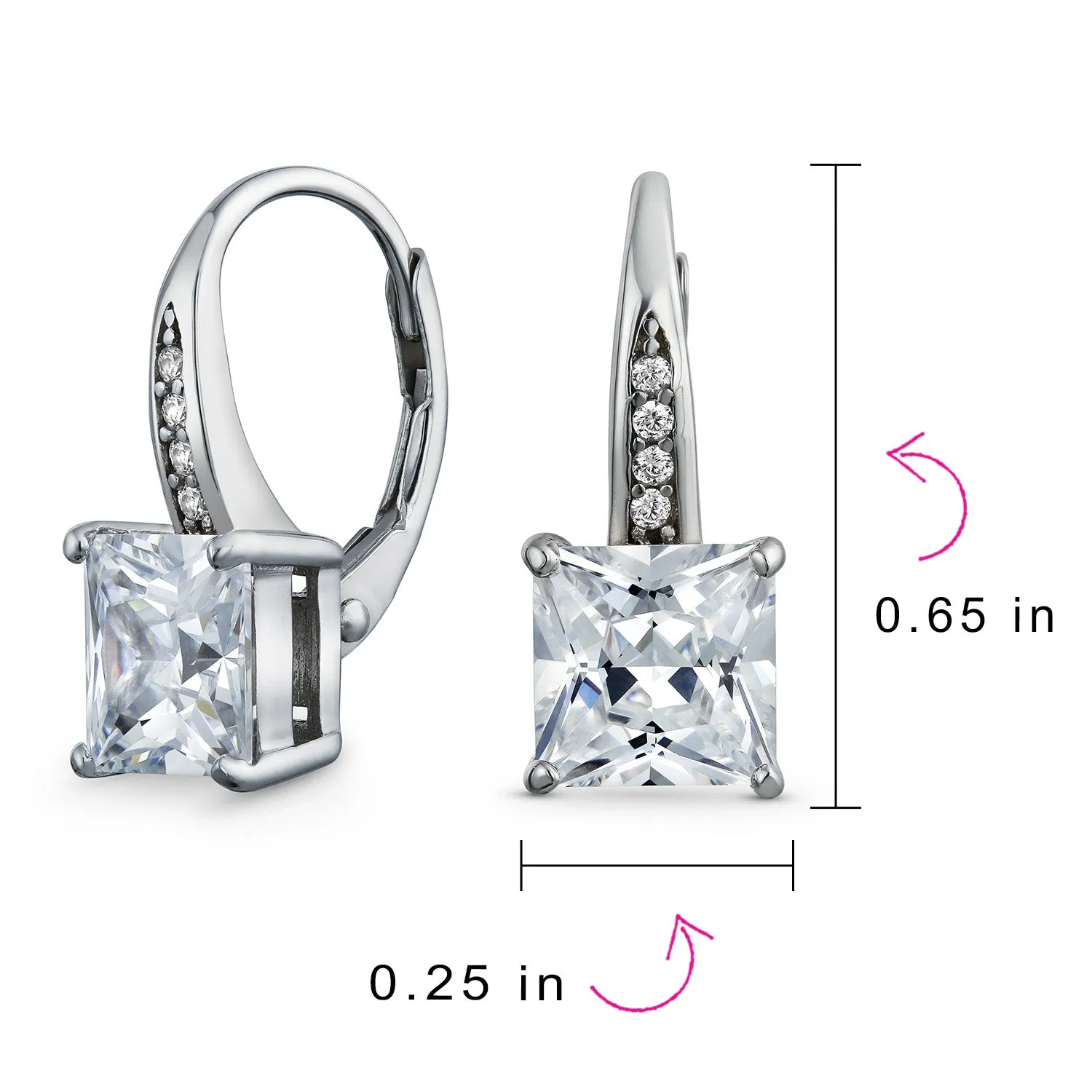 Bridal Princess Cut Solitaire Square AAA CZ Drop Earrings Leverback Gold Silver