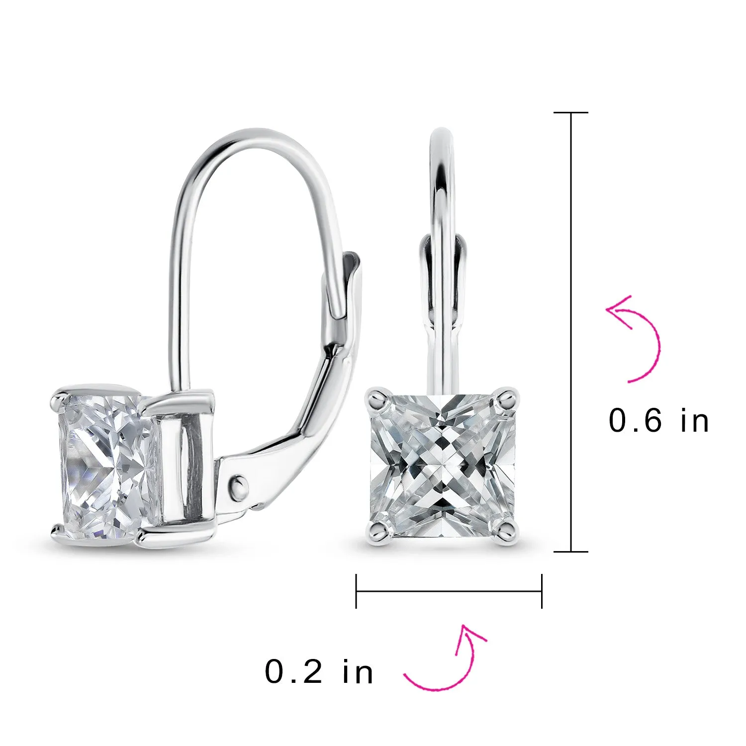 Bridal Princess Cut Solitaire Square AAA CZ Drop Earrings Leverback Gold Silver