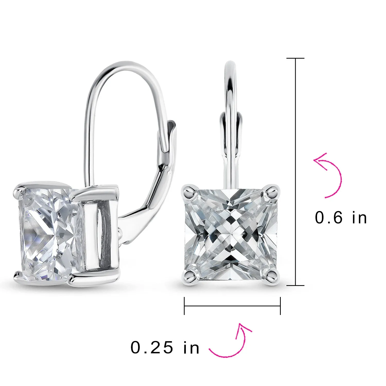 Bridal Princess Cut Solitaire Square AAA CZ Drop Earrings Leverback Gold Silver