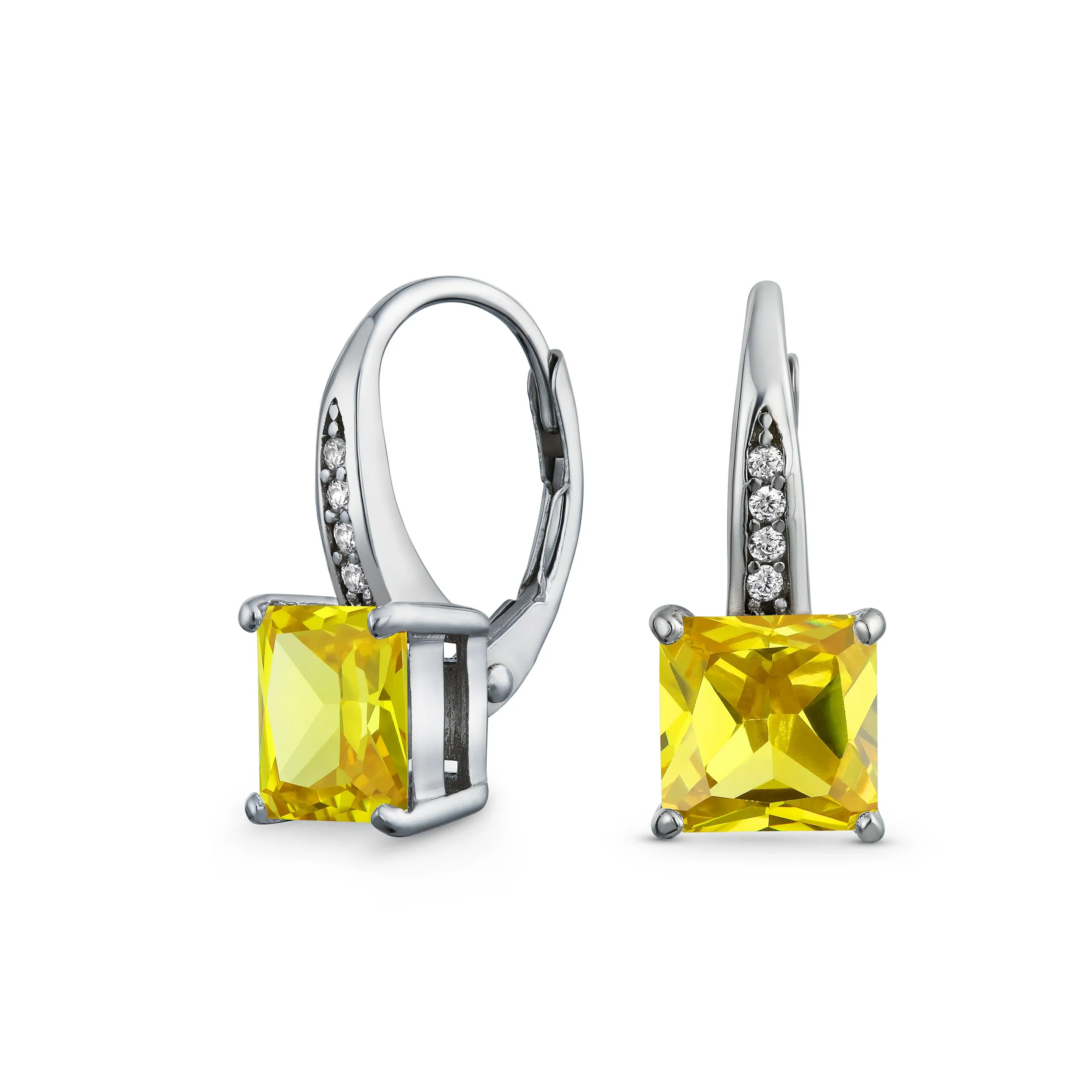 Bridal Princess Cut Solitaire Square AAA CZ Drop Earrings Leverback Gold Silver