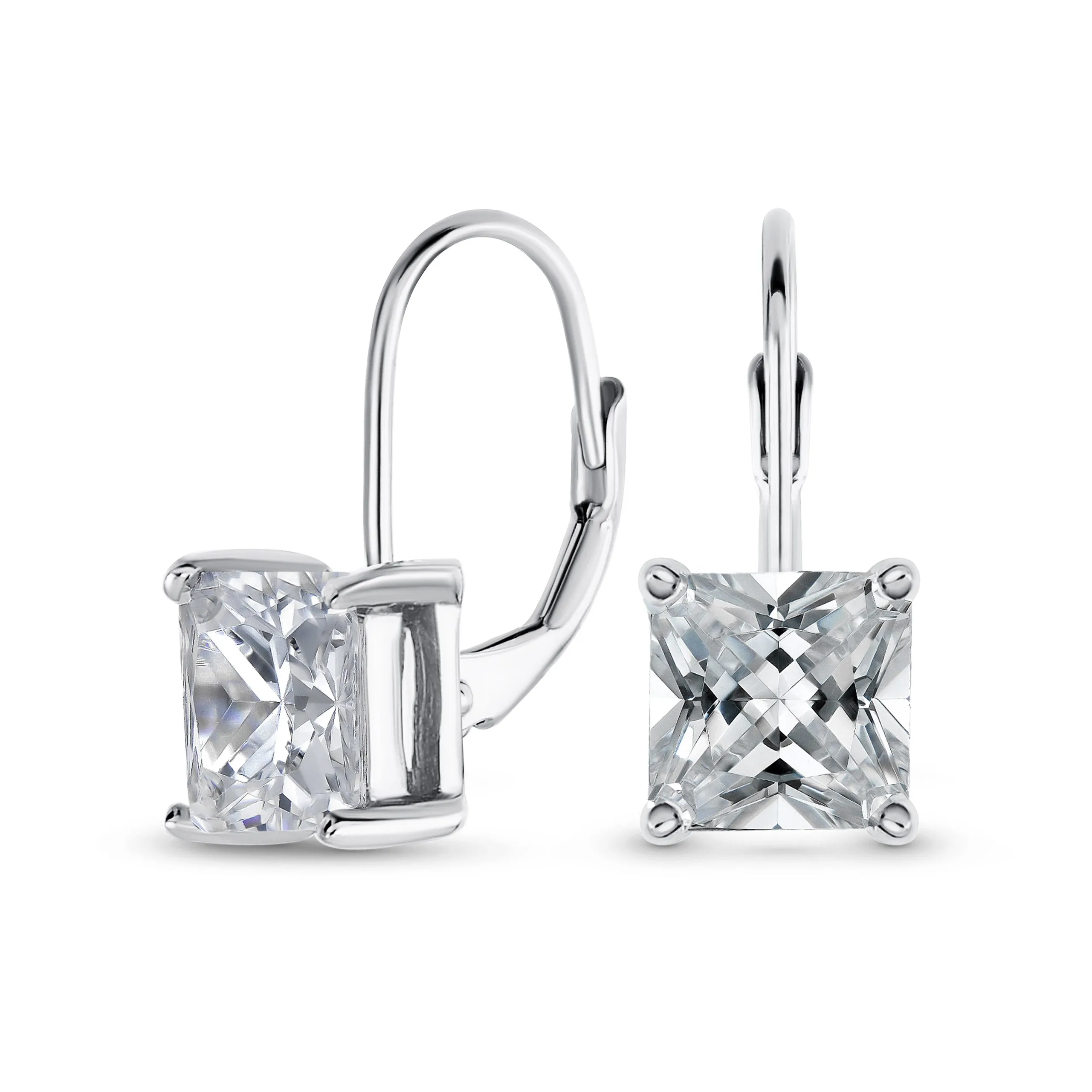 Bridal Princess Cut Solitaire Square AAA CZ Drop Earrings Leverback Gold Silver